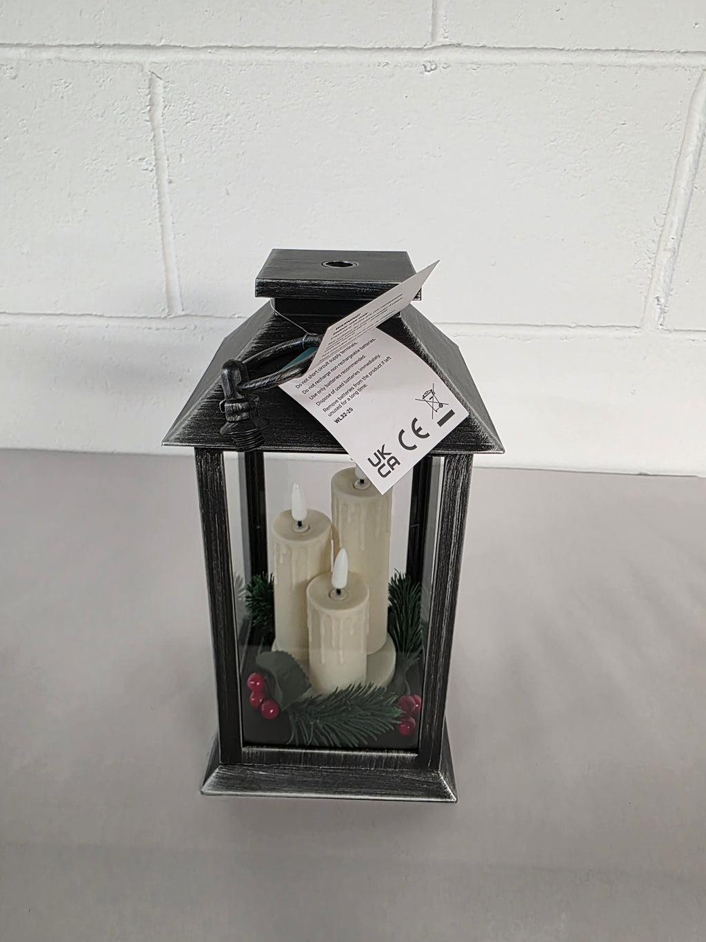 Triple Flicker Lantern 27cm Silver