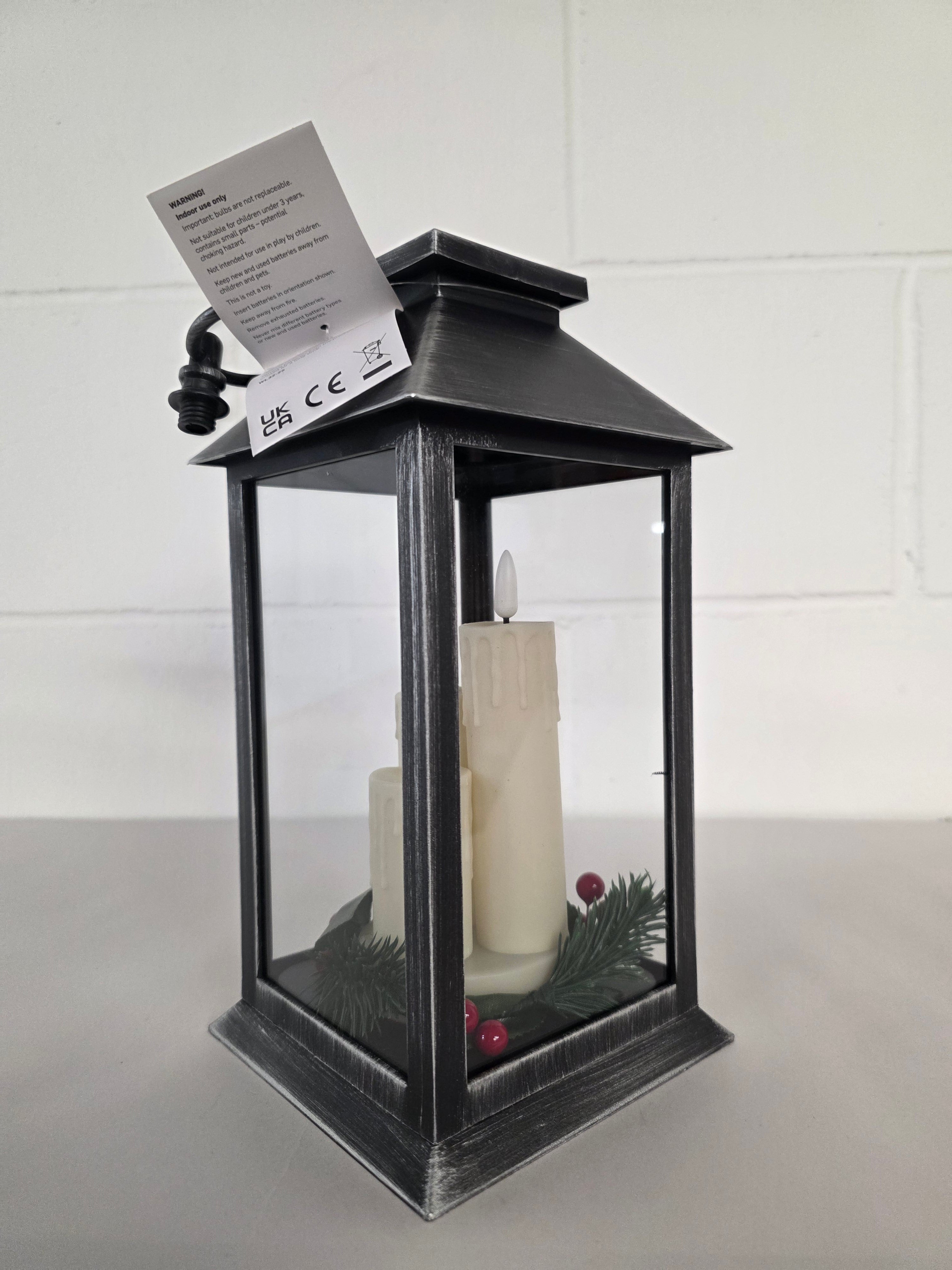 Lantern Triple Flicker 27cm Silver