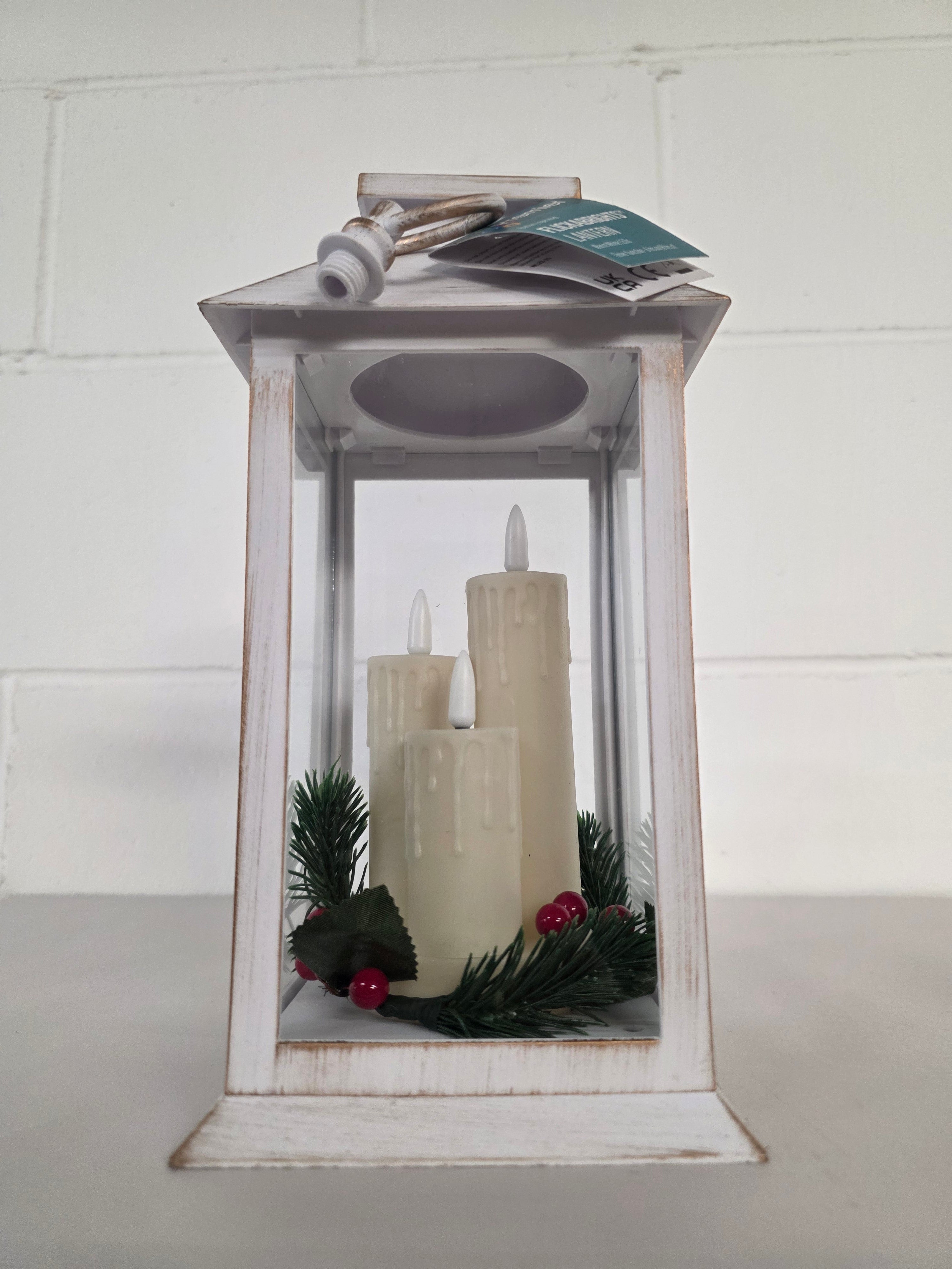 Lantern Triple Flicker 27cm White