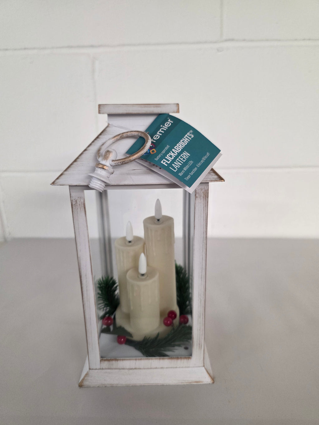 Lantern Triple Flicker 27cm White