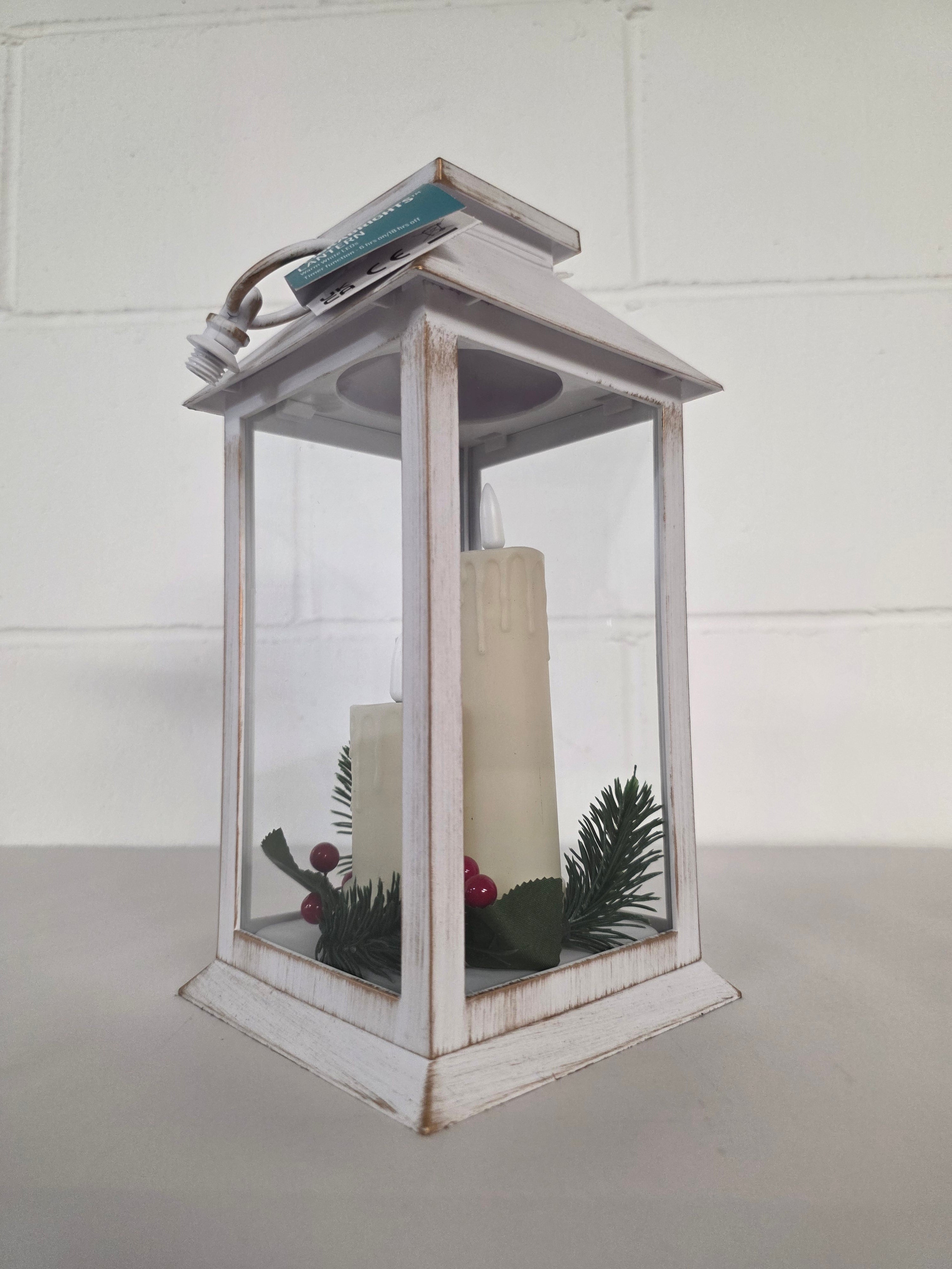 Lantern Triple Flicker 27cm White