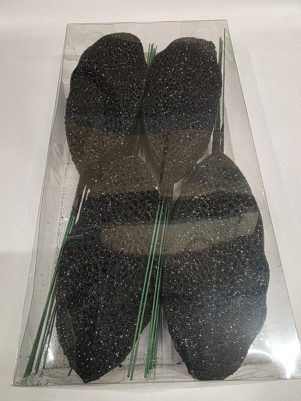 Glitter Deco Leaves Black 14cm X36
