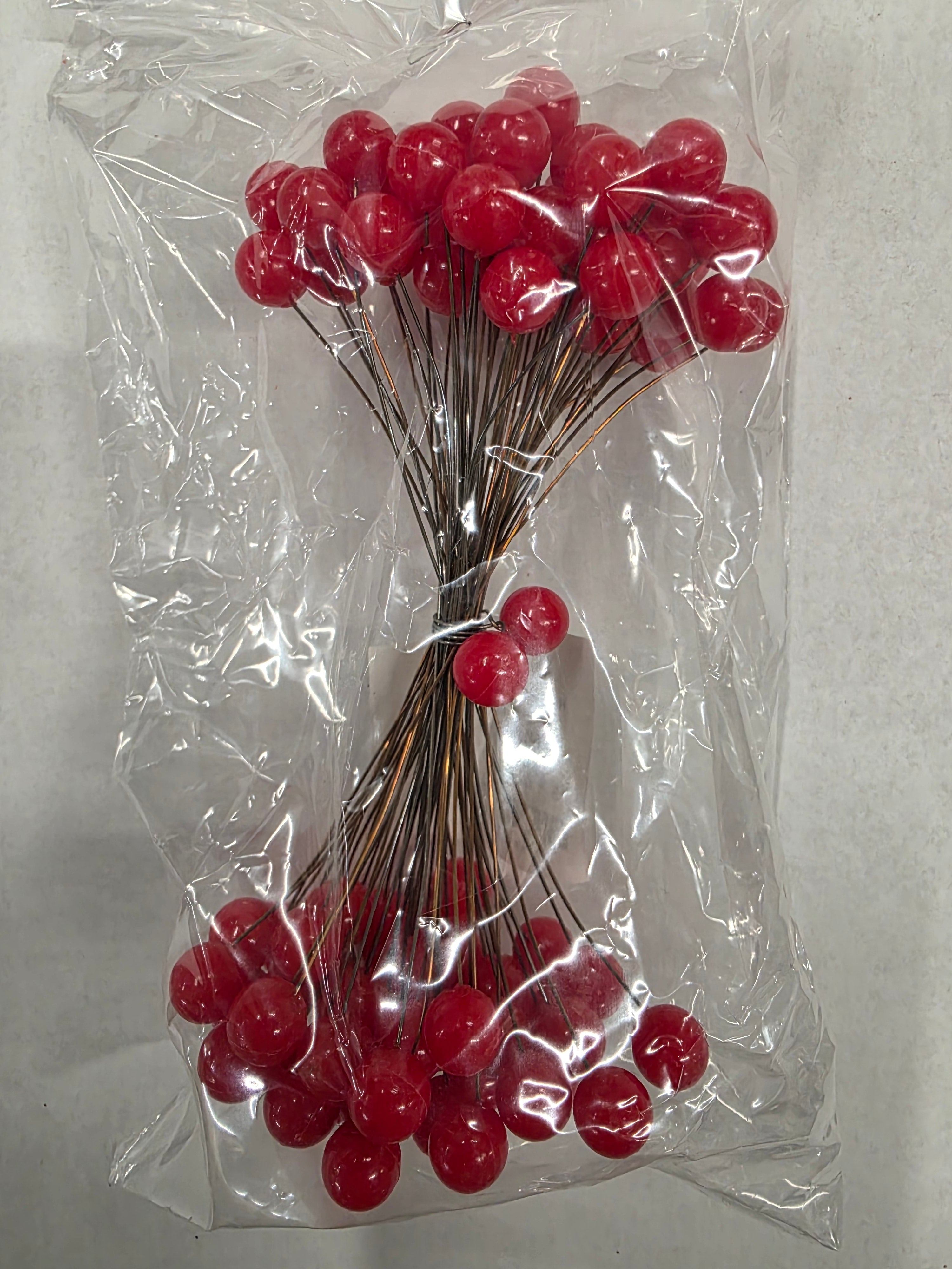 Plastic Holly Berrys Wired X50  (PACK OF 3)