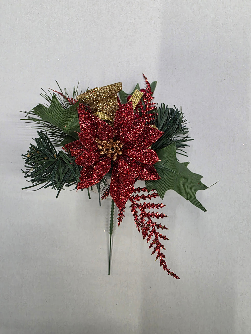 Pick Poinsettia And Bells 16cm Red & Gold  (PACK OF 3)