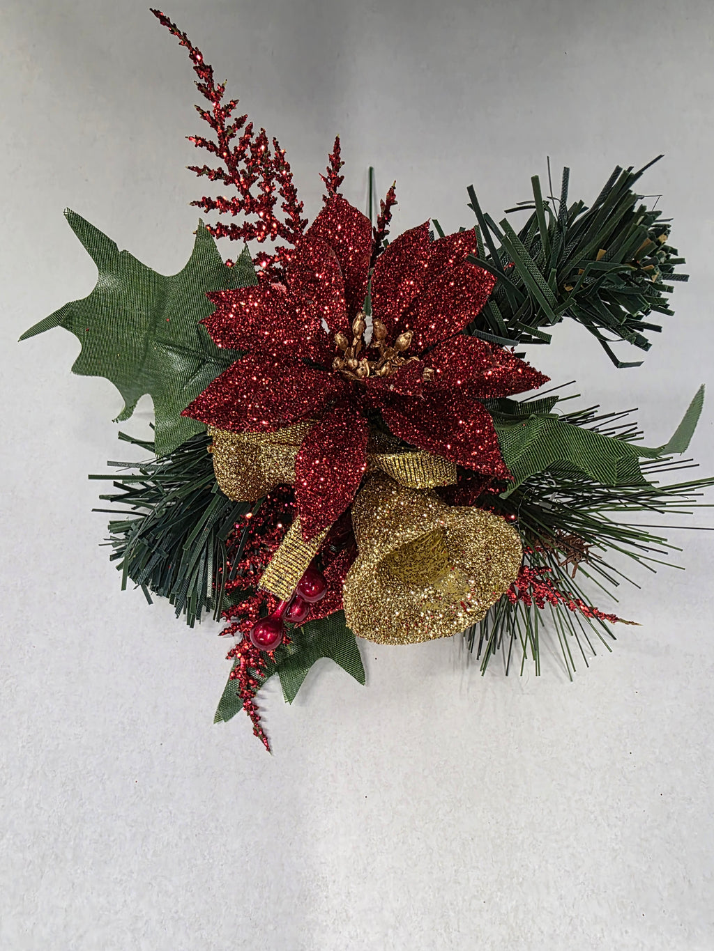 Pick Poinsettia And Bells 16cm Red & Gold  (PACK OF 3)