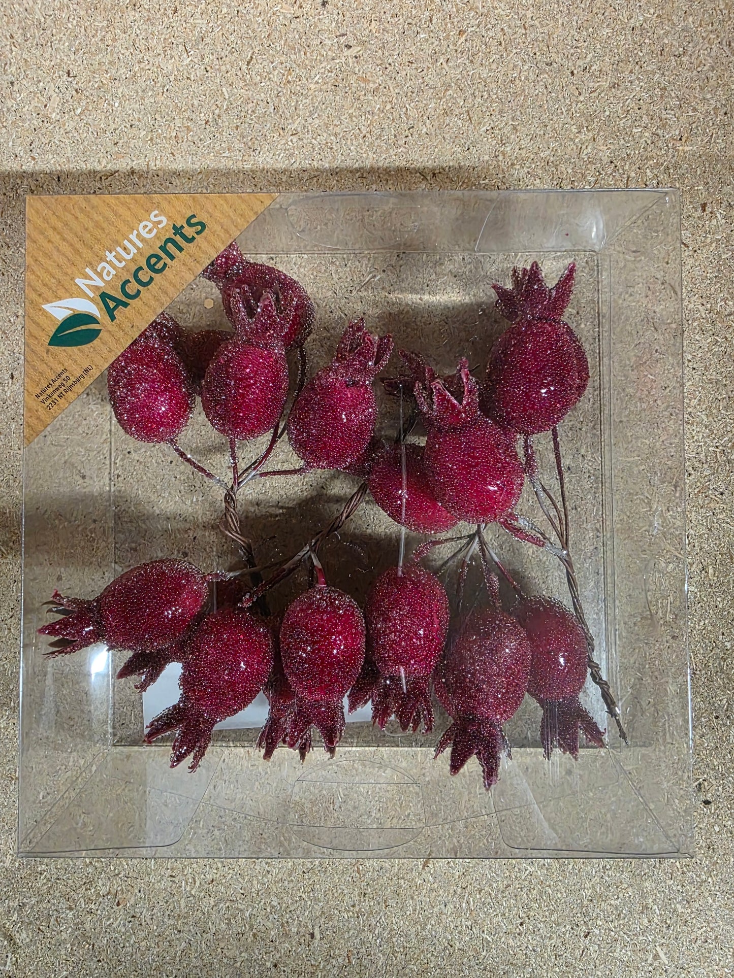 Rose Hips Frosted On Wire Red 5cm X20