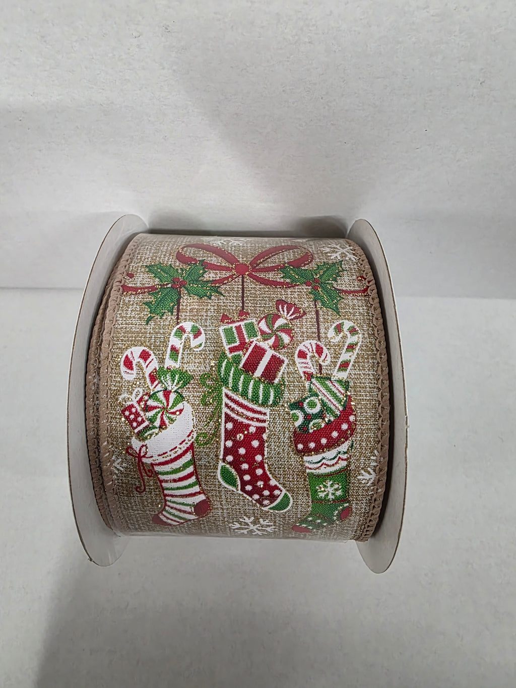 Xmas Ribbon Nat Xmas Stockings Metallic