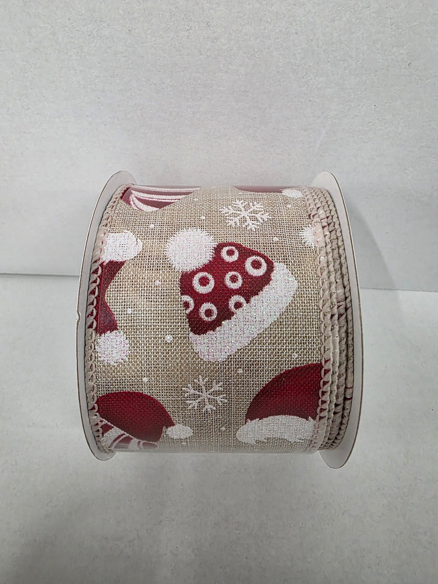 Xmas Ribbon Natural Burlap Santa Hats