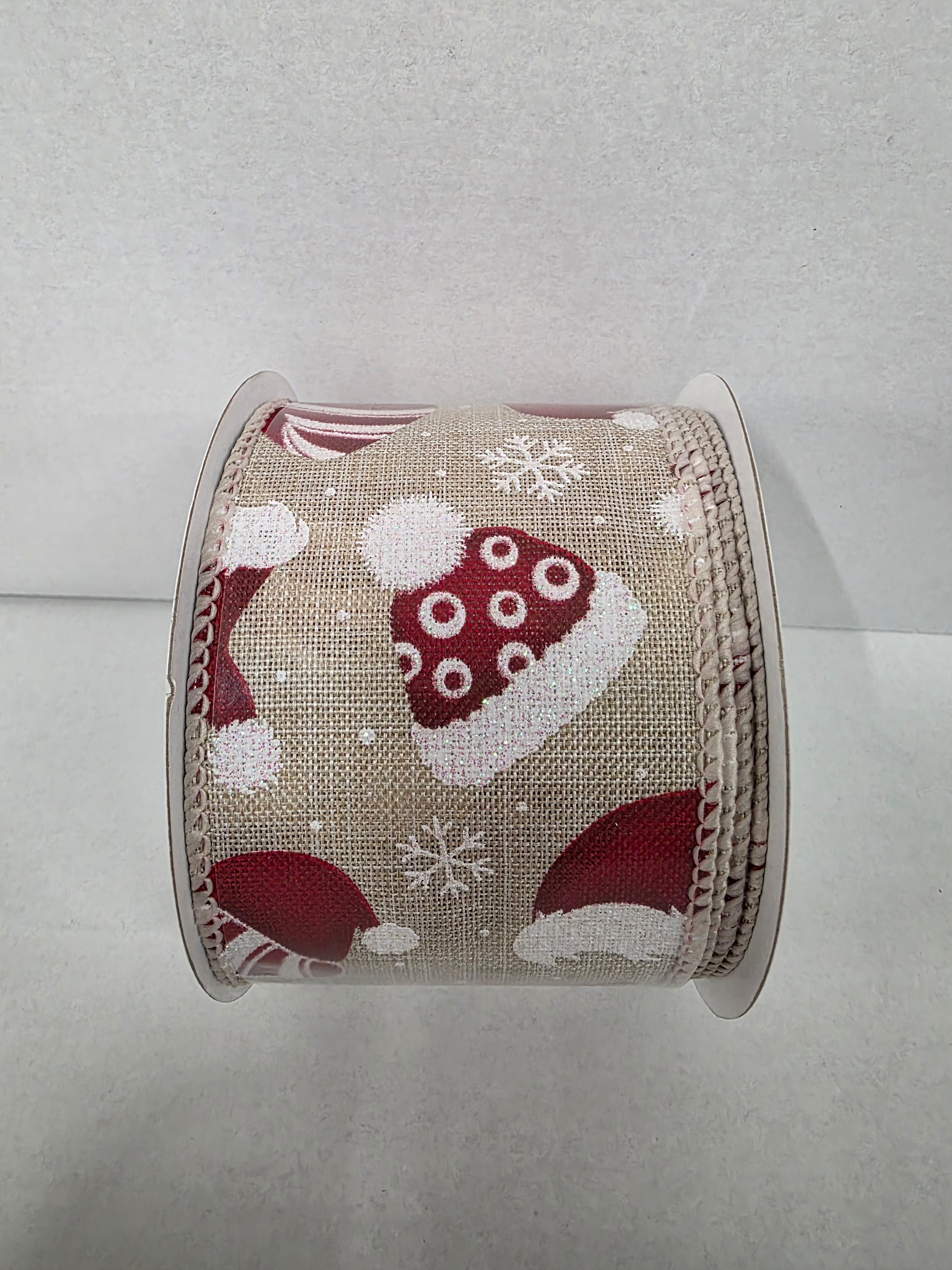 Xmas Ribbon Natural Burlap Santa Hats