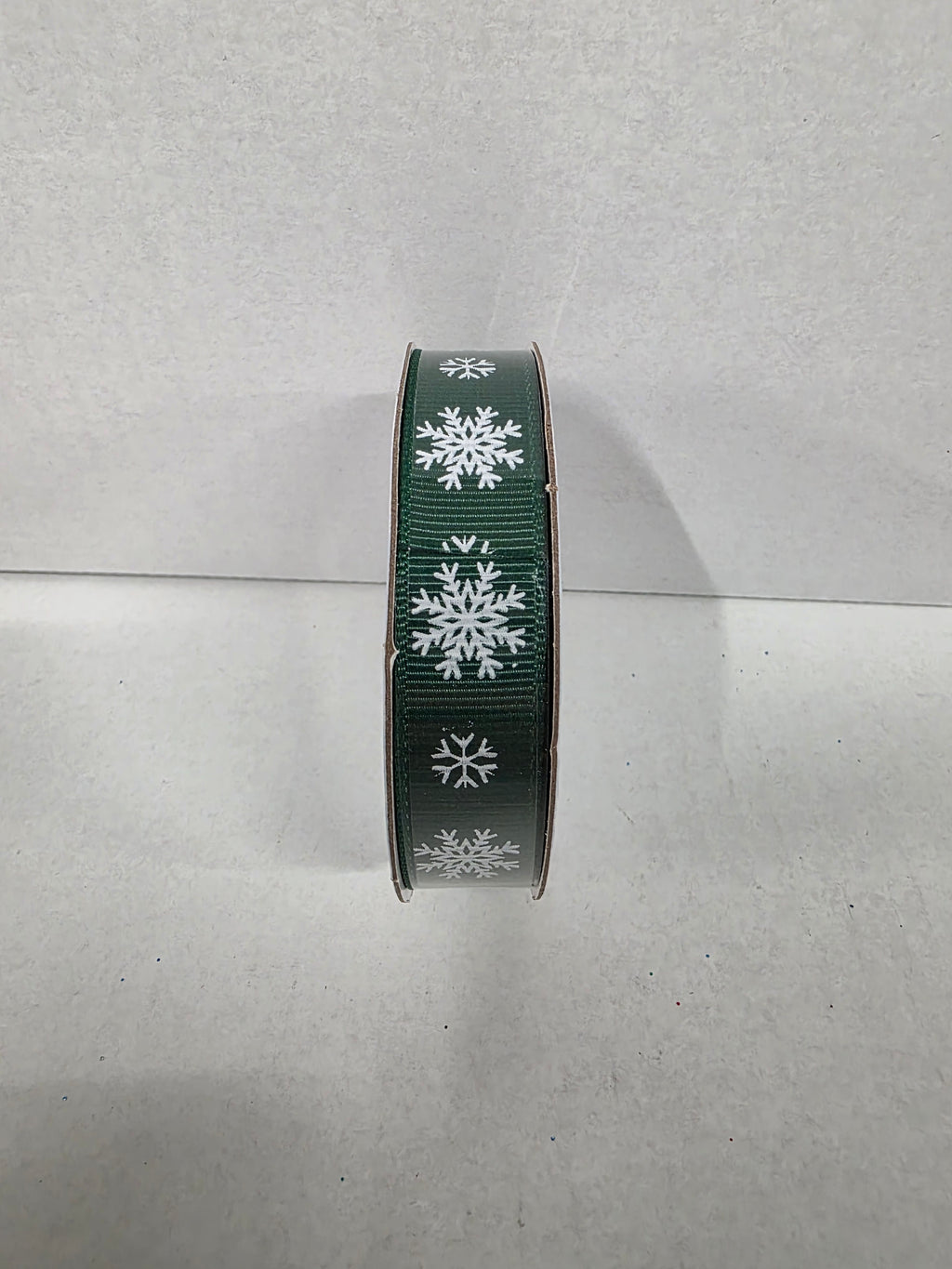 Ribbon Xmas Grosgrain Snowflake Green 15mm  (PACK OF 3)