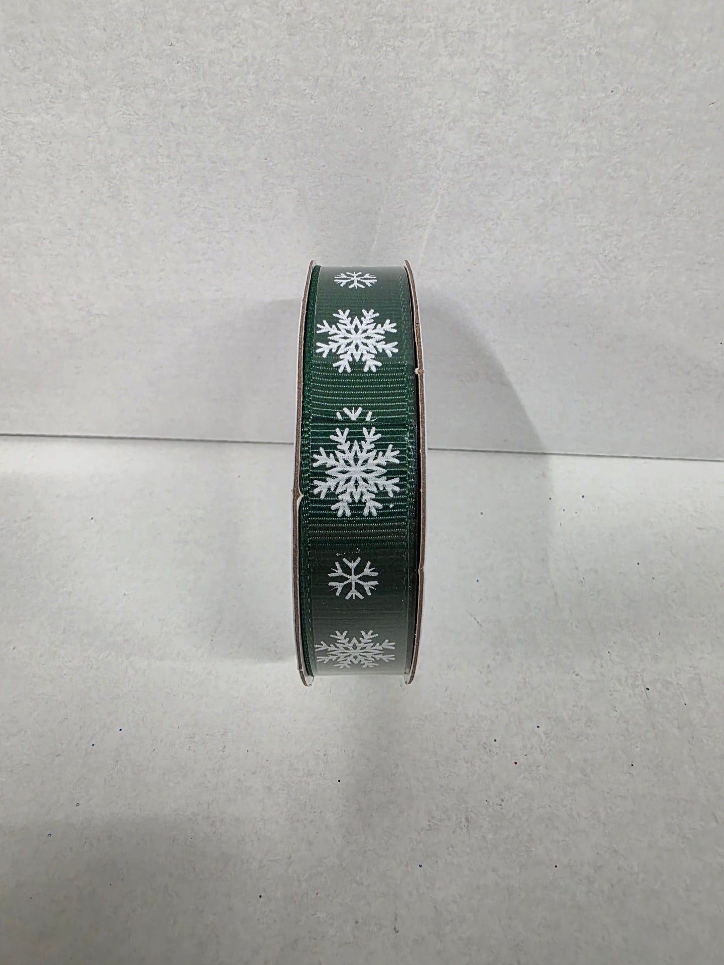 Ribbon Xmas Grosgrain Snowflake Green 15mm
