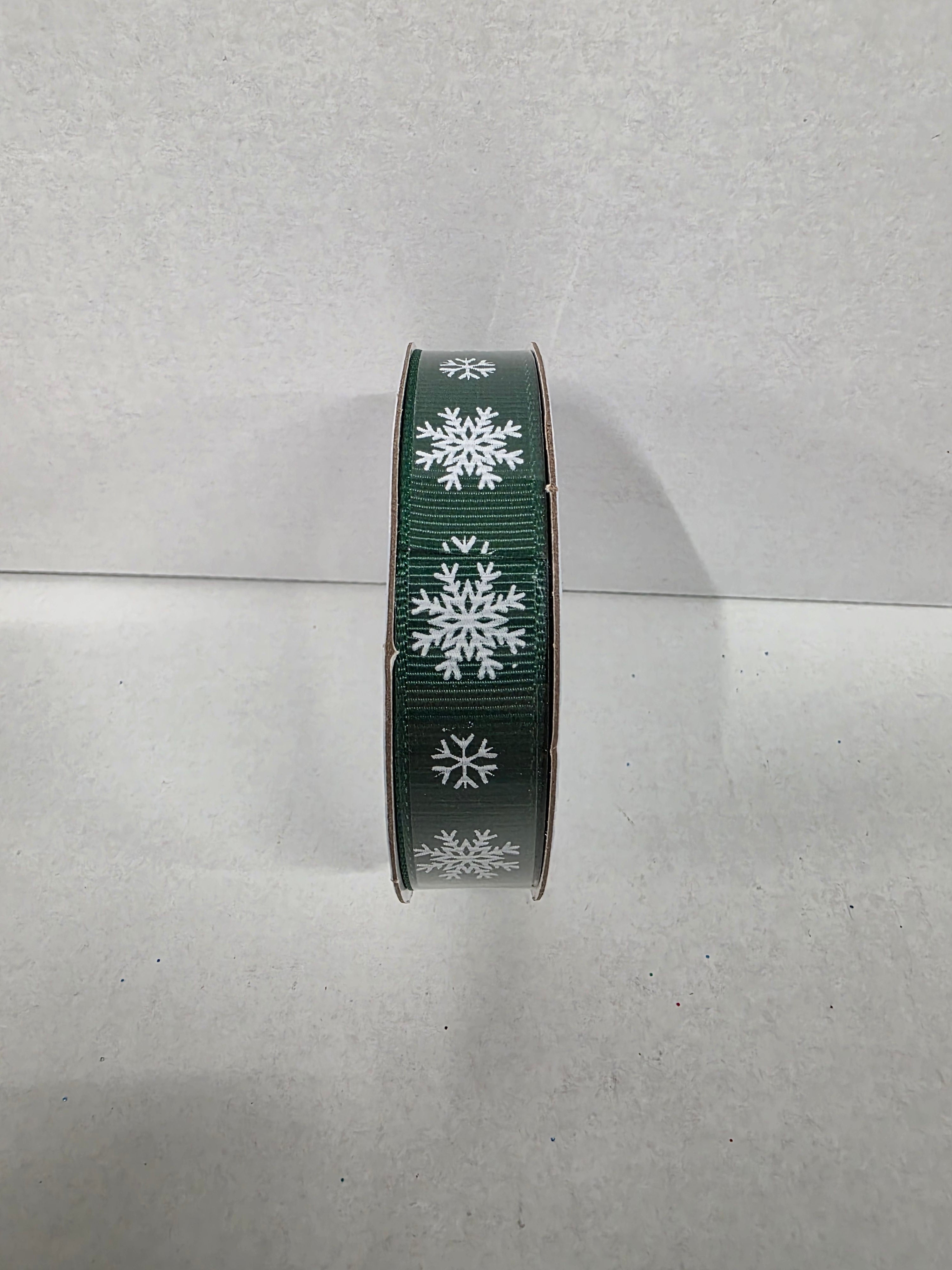 Ribbon Xmas Grosgrain Snowflake Green 15mm  (PACK OF 3)