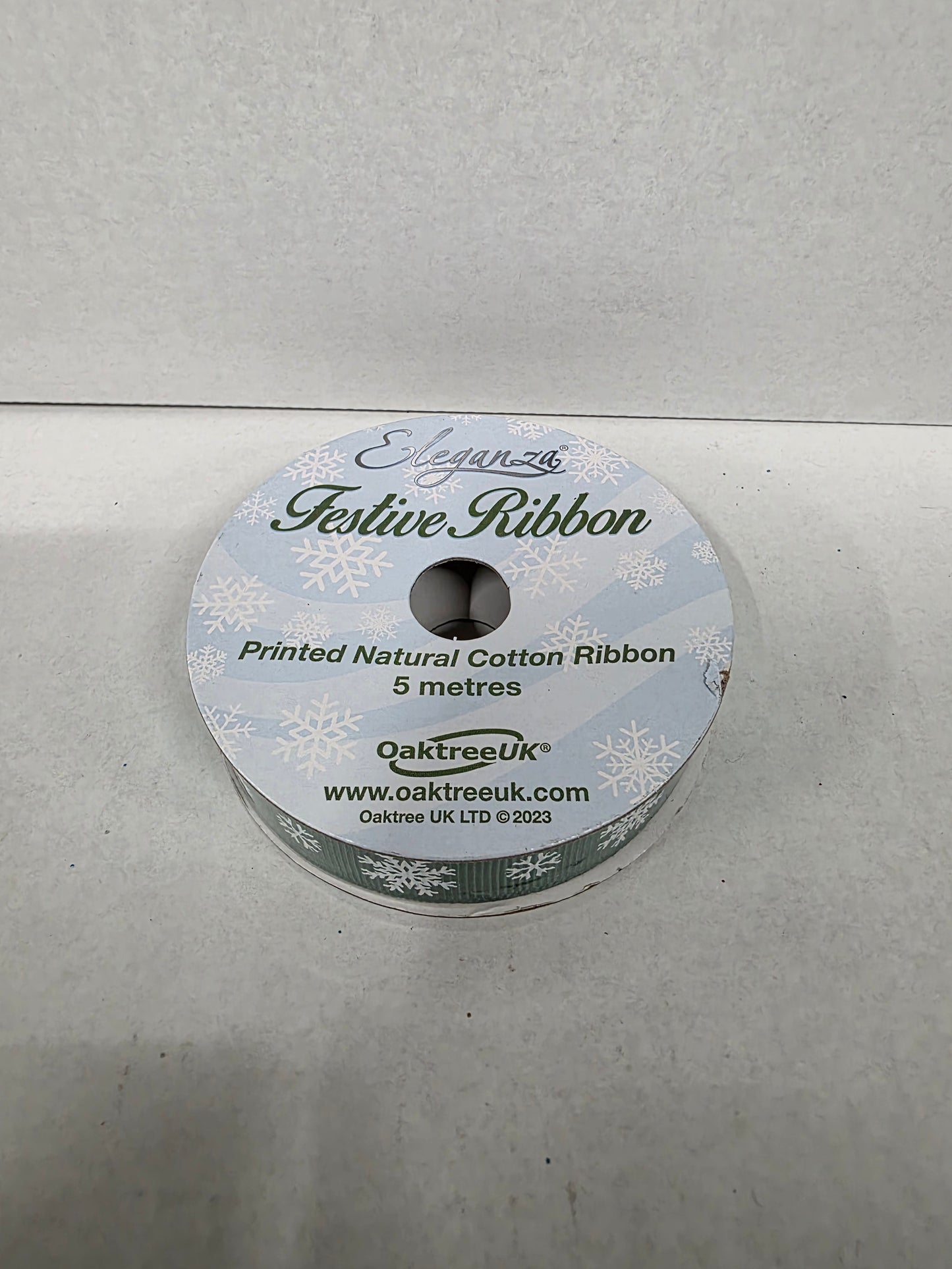 Ribbon Xmas Grosgrain Snowflake Green 15mm