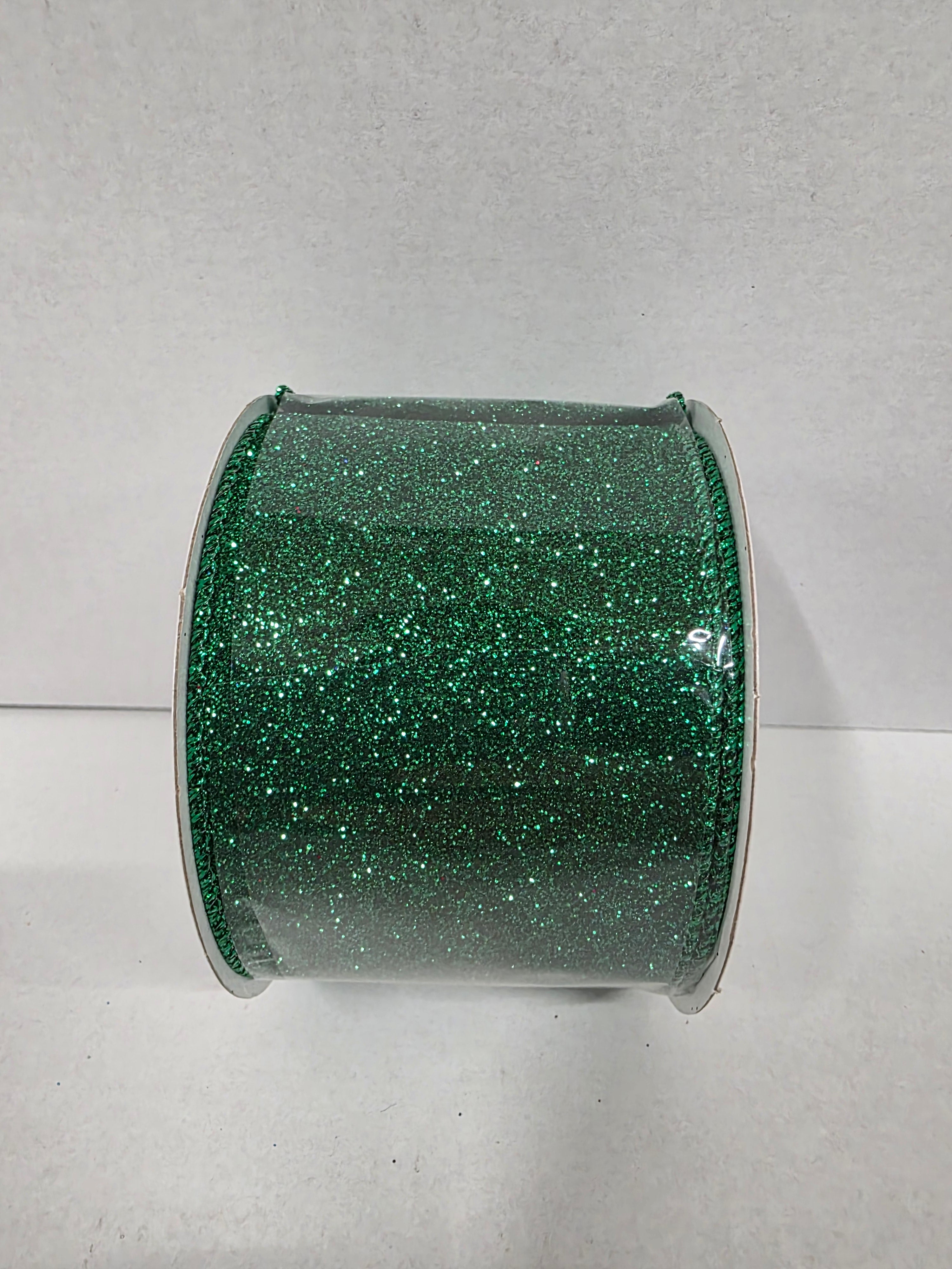 Xmas Ribbon Sparkle Green 63mm