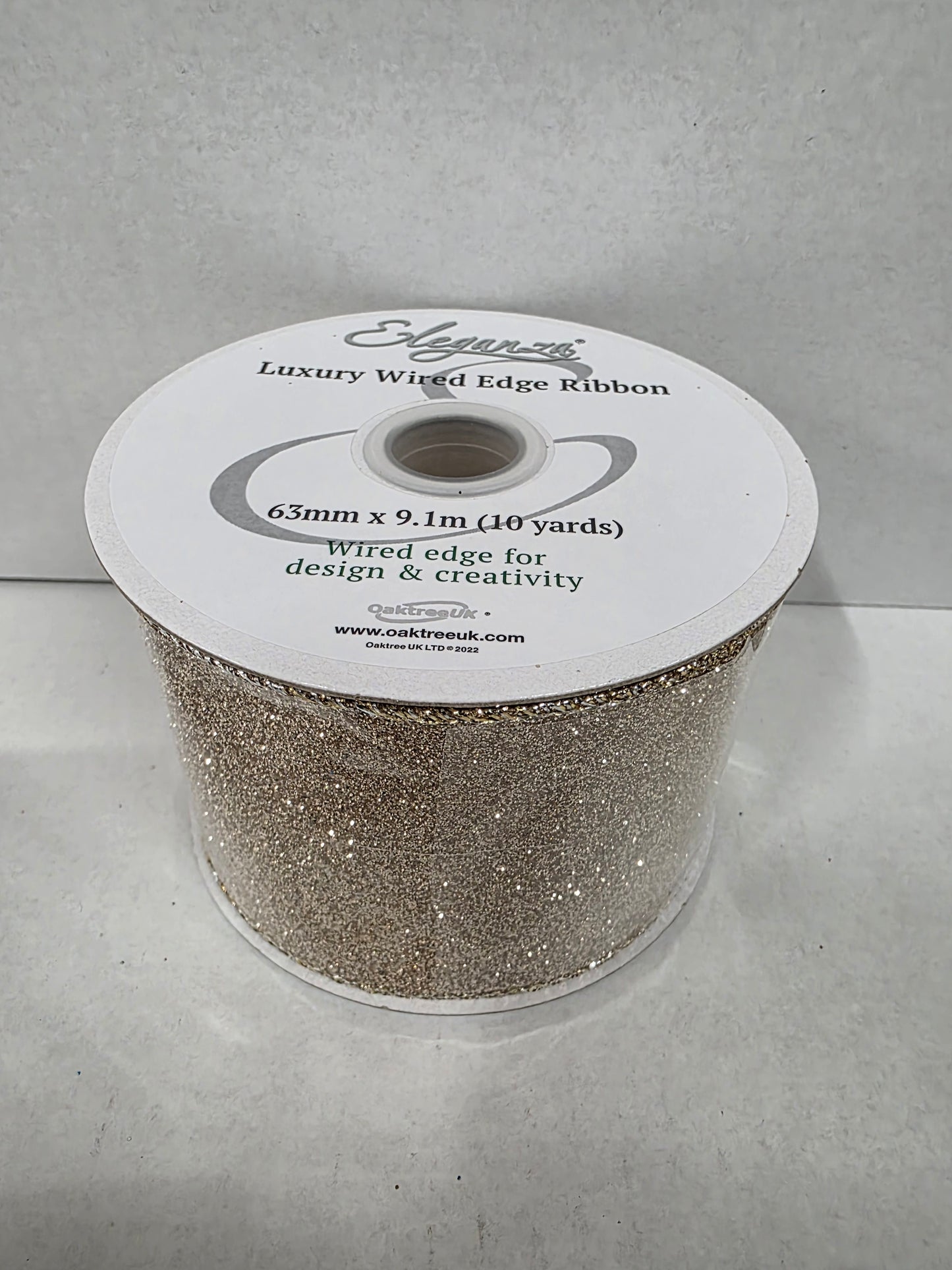 Xmas Ribbon Sparkle Light Gold 63mm