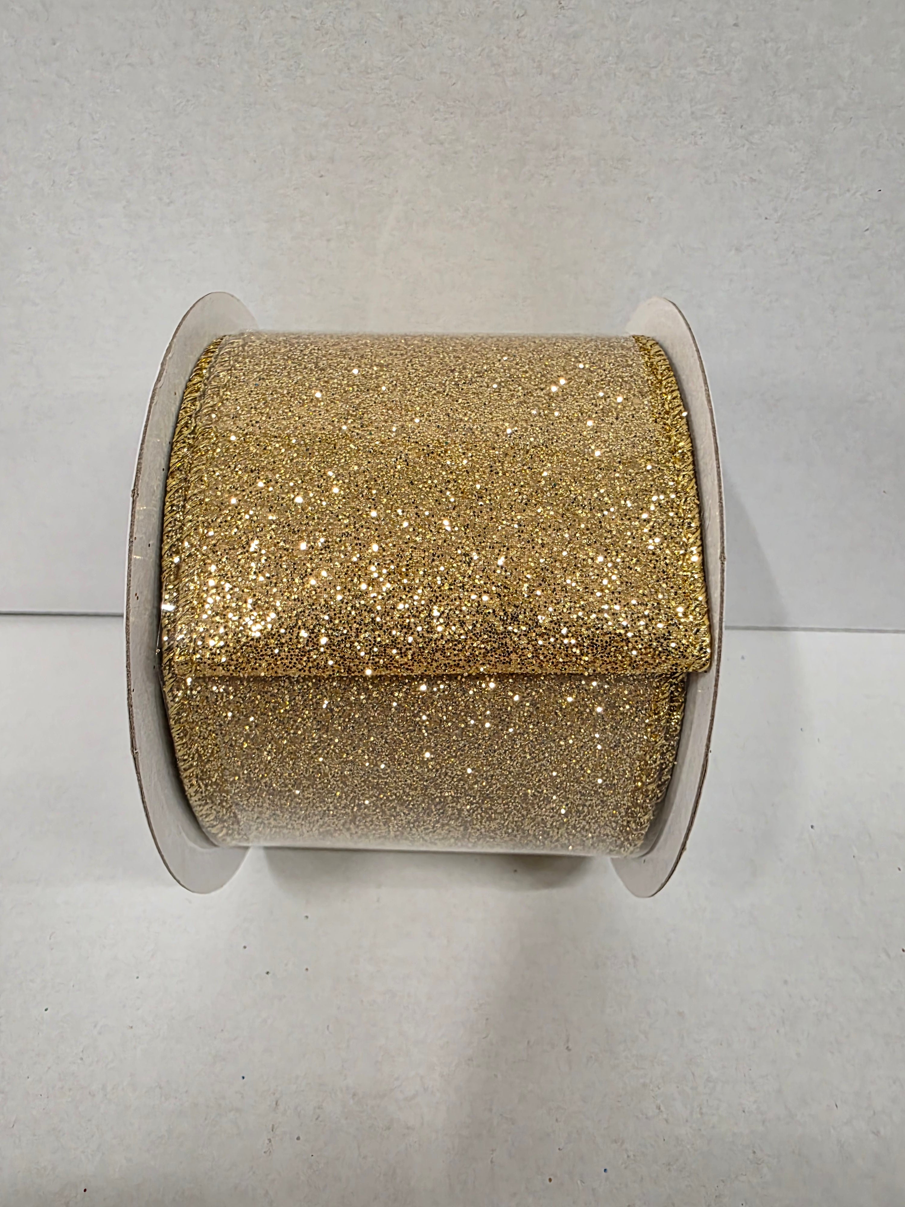 Ribbon Xmas Sparkle Gold 63mm
