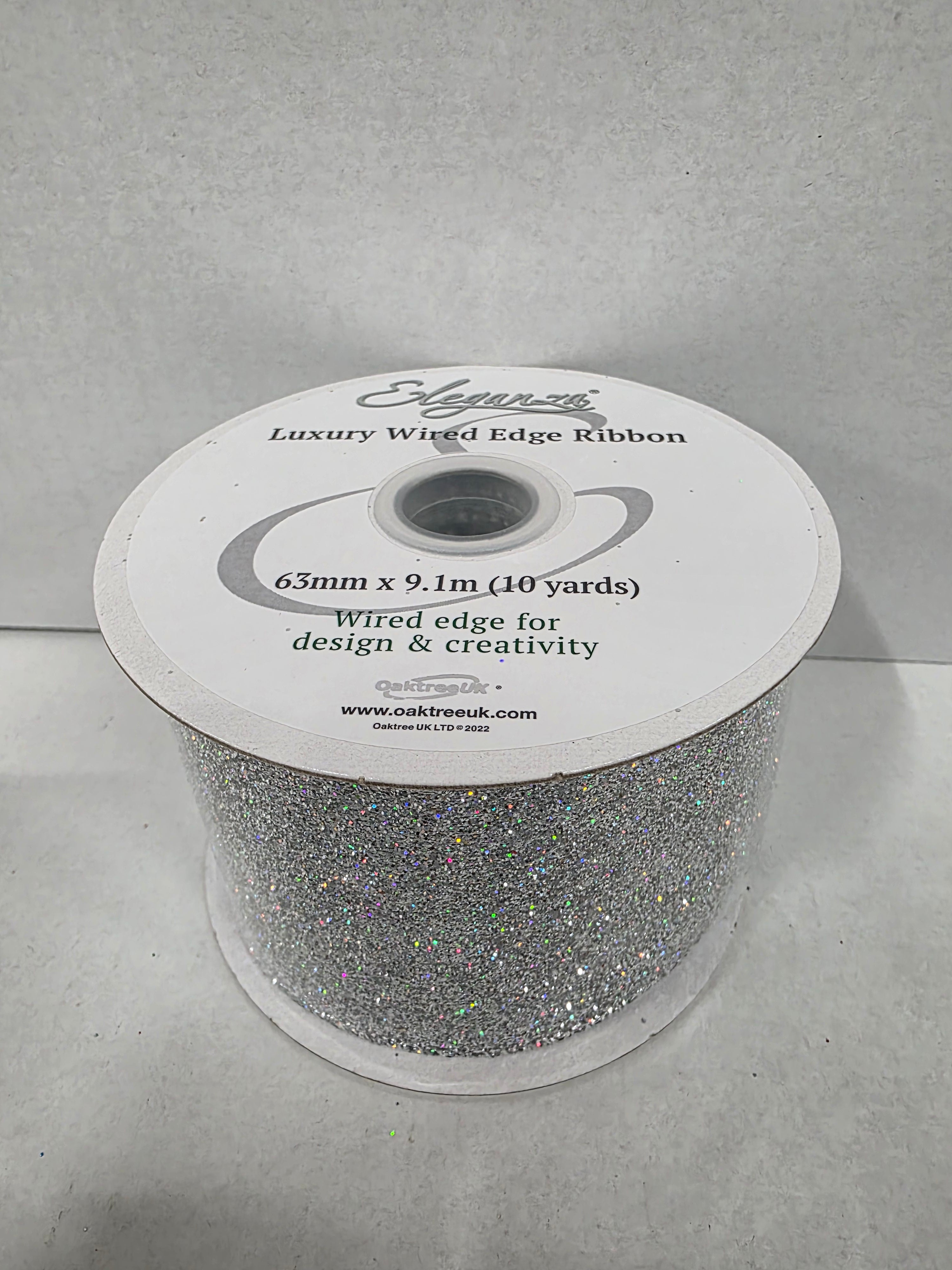 Ribbon Xmas Sparkle Silver 63mm