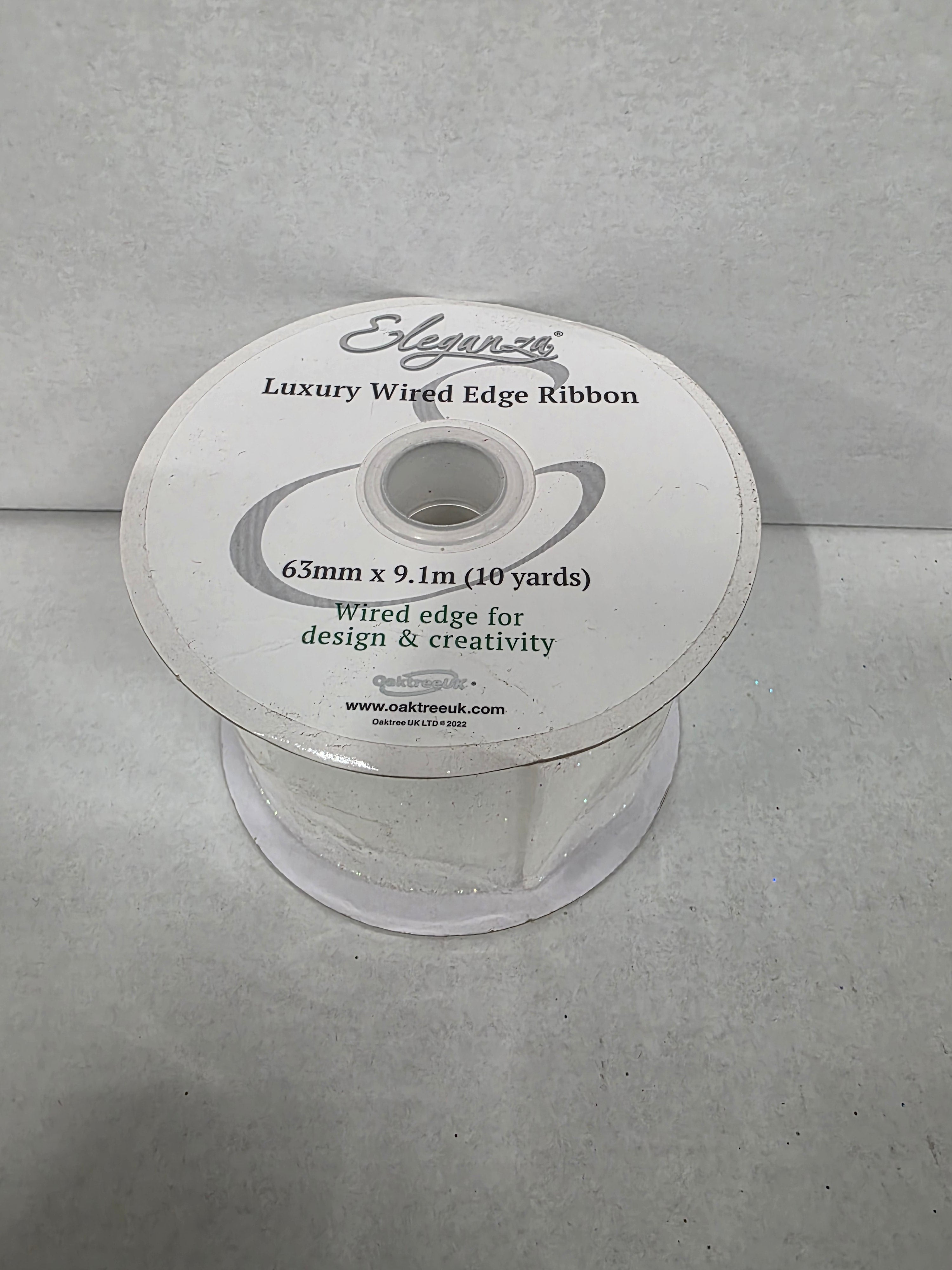 Ribbon Xmas Sparkle White 63mm
