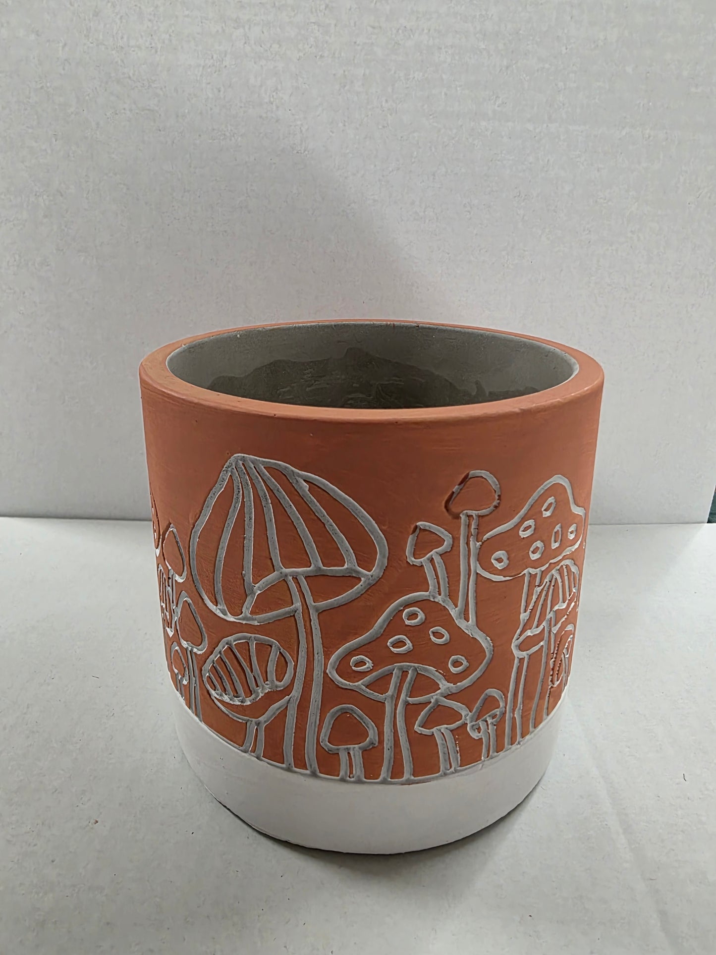 Cement Pot Mushroom Orange 13x11cm