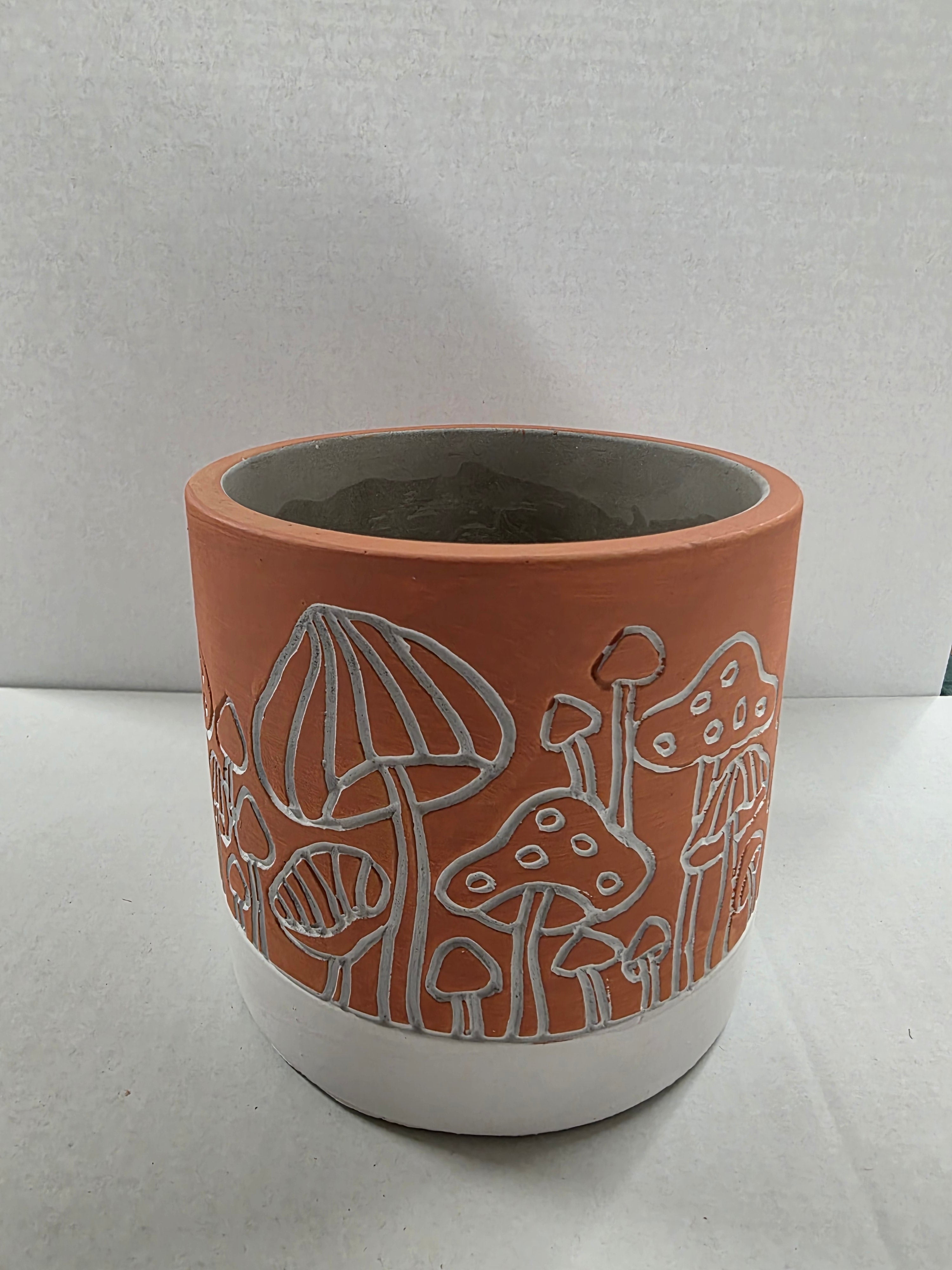 Cement Pot Mushroom Orange 13x11cm