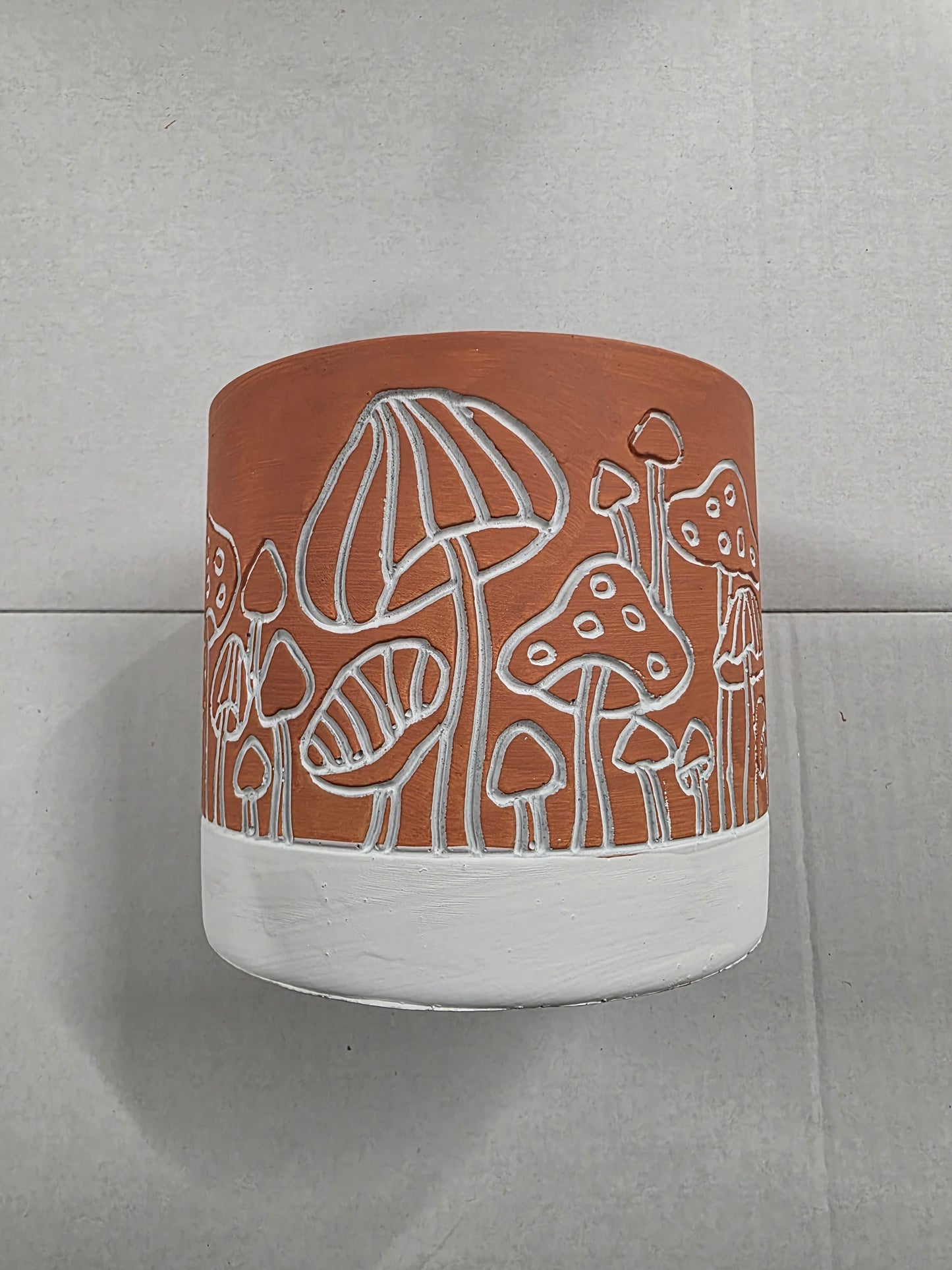 Cement Pot Mushroom Orange 13x11cm