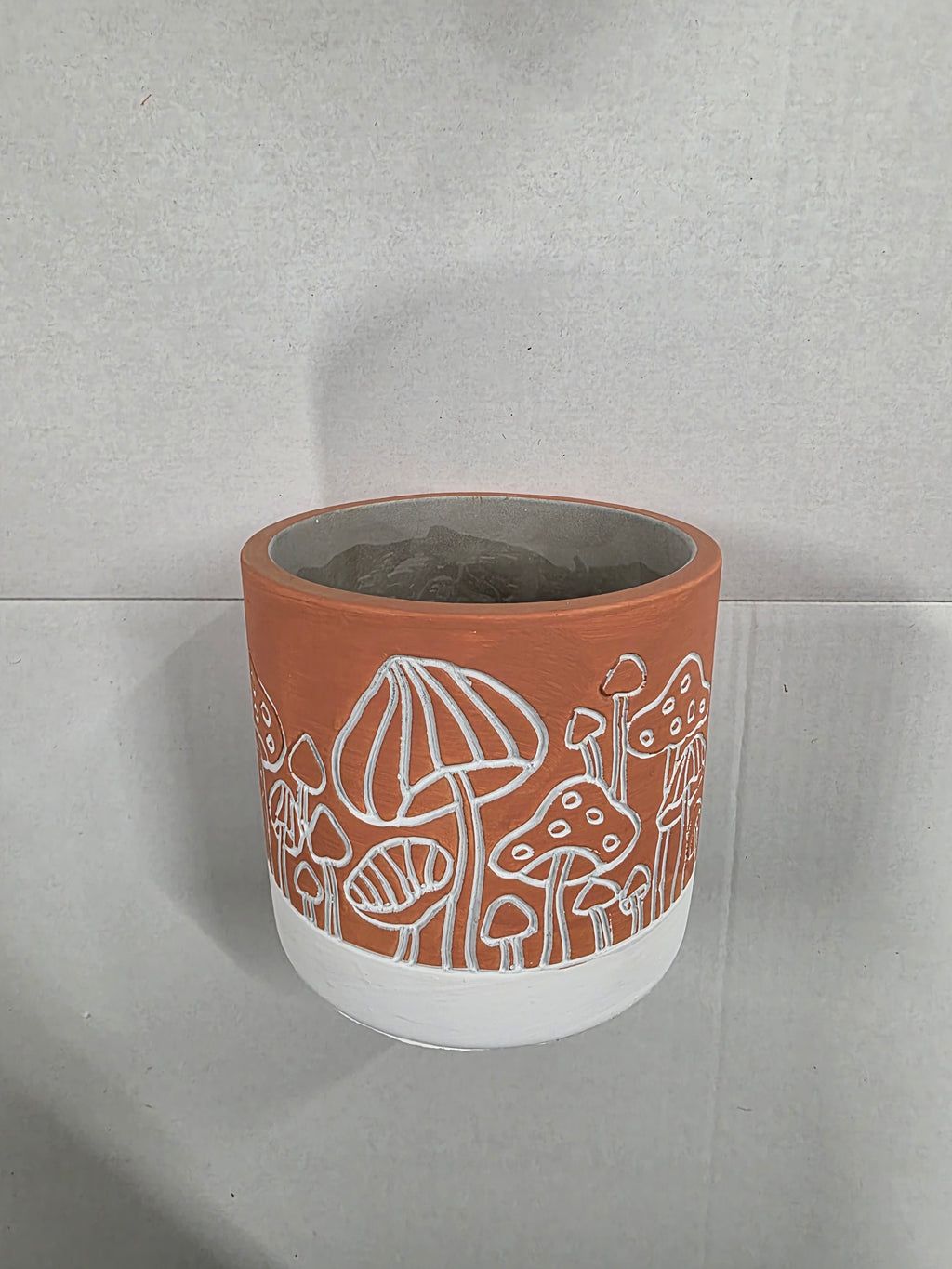 Cement Pot Mushroom Orange 13x11cm