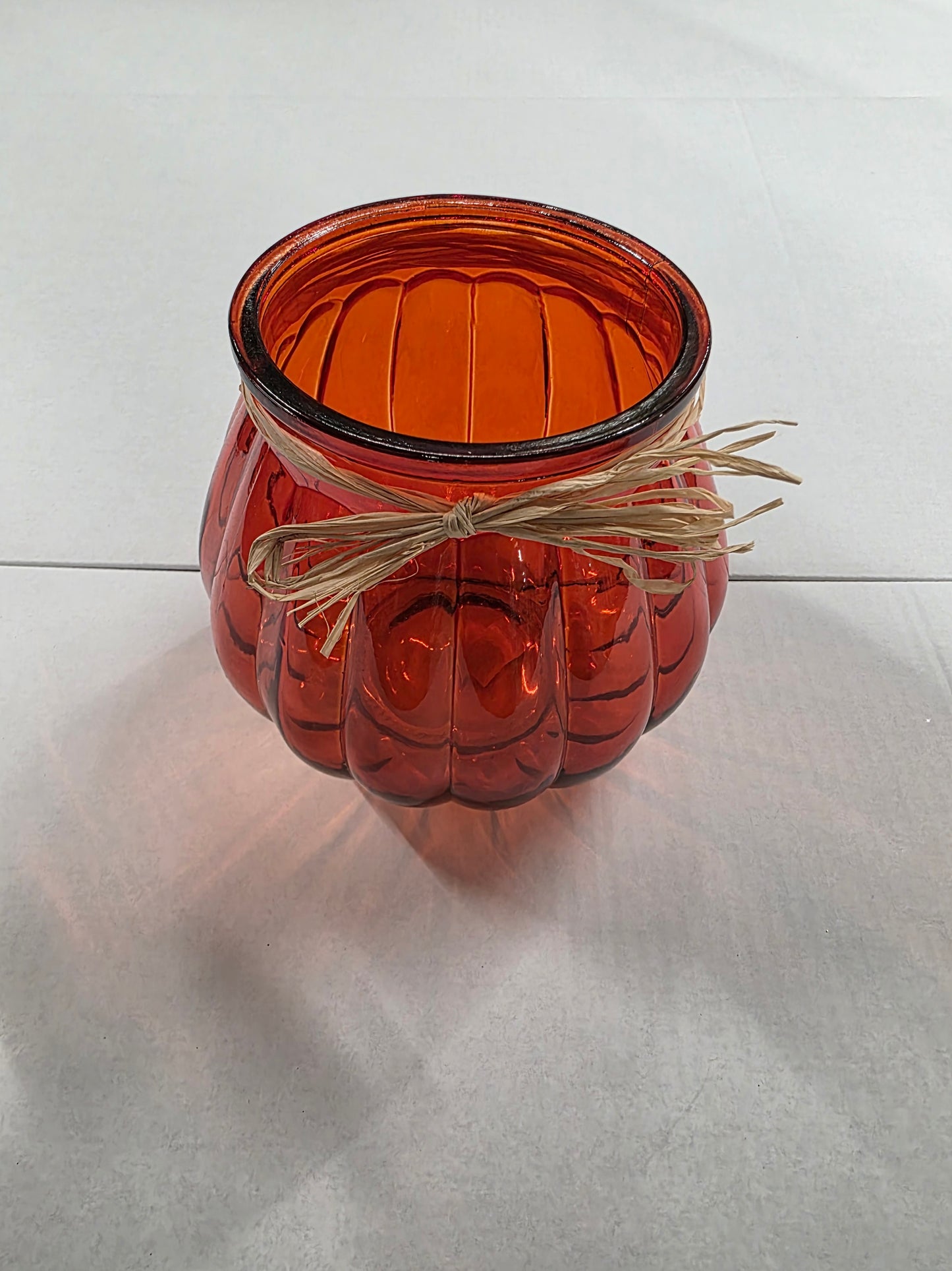 Glass Pumpkin Vase Orange Raffia Bow 17cm