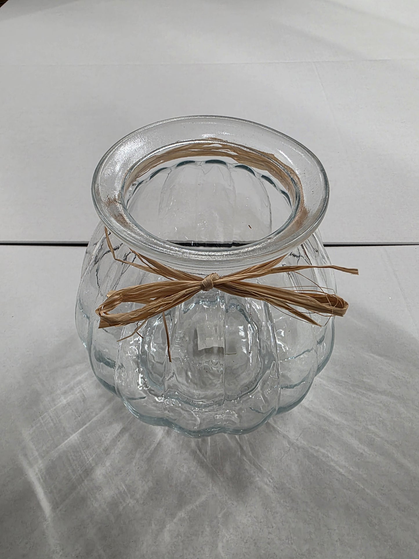 Glass Pumpkin Vase Raffia Bow 18cm