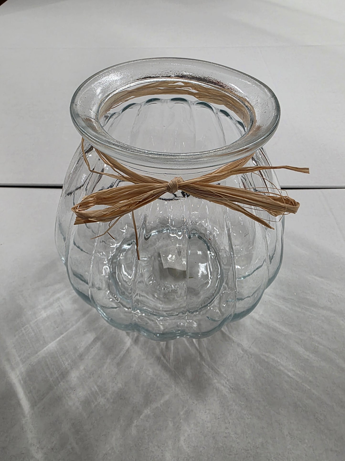 Glass Pumpkin Vase Raffia Bow 18cm
