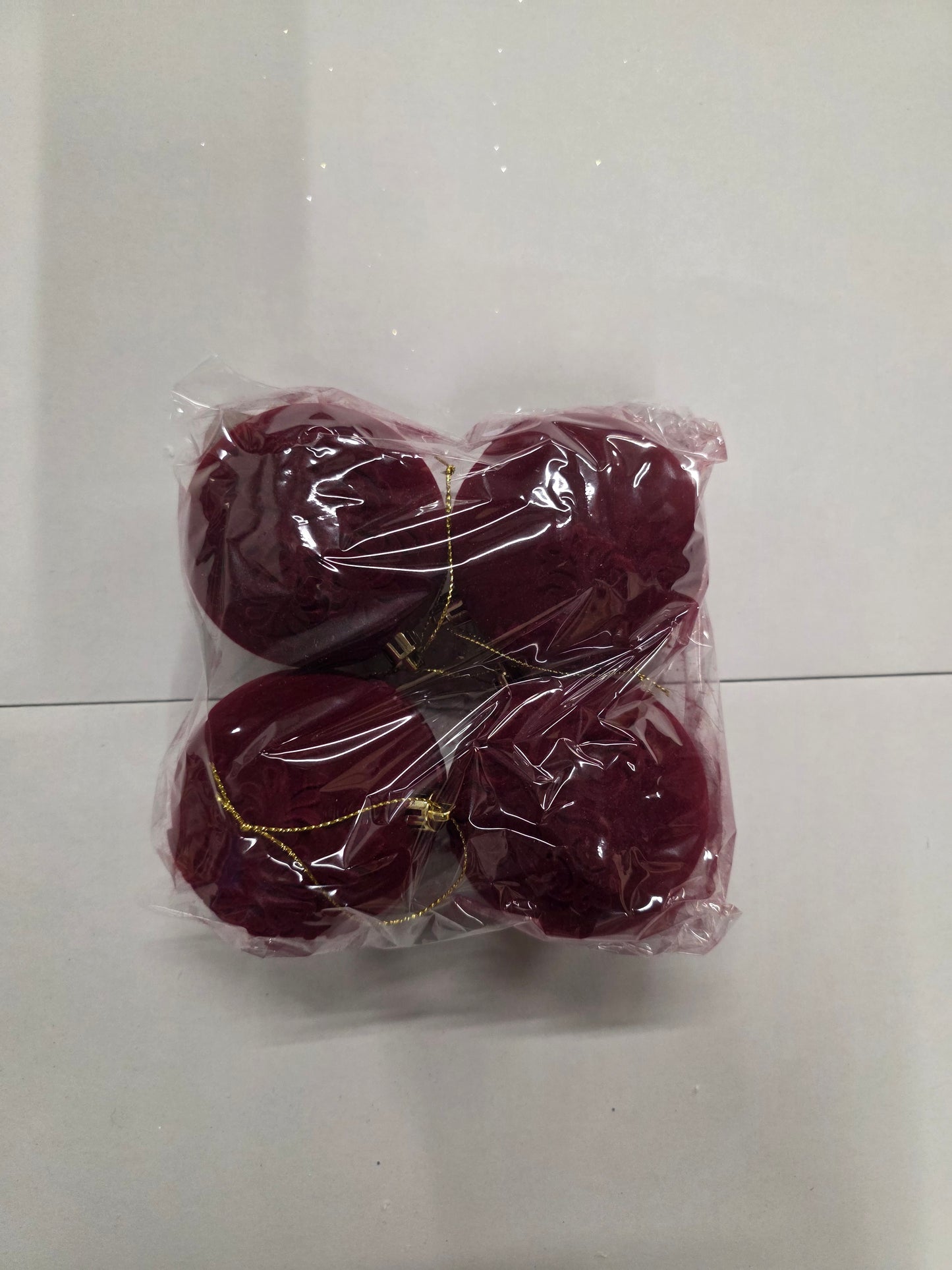 Bauble Flock Deep Red 8cm X4