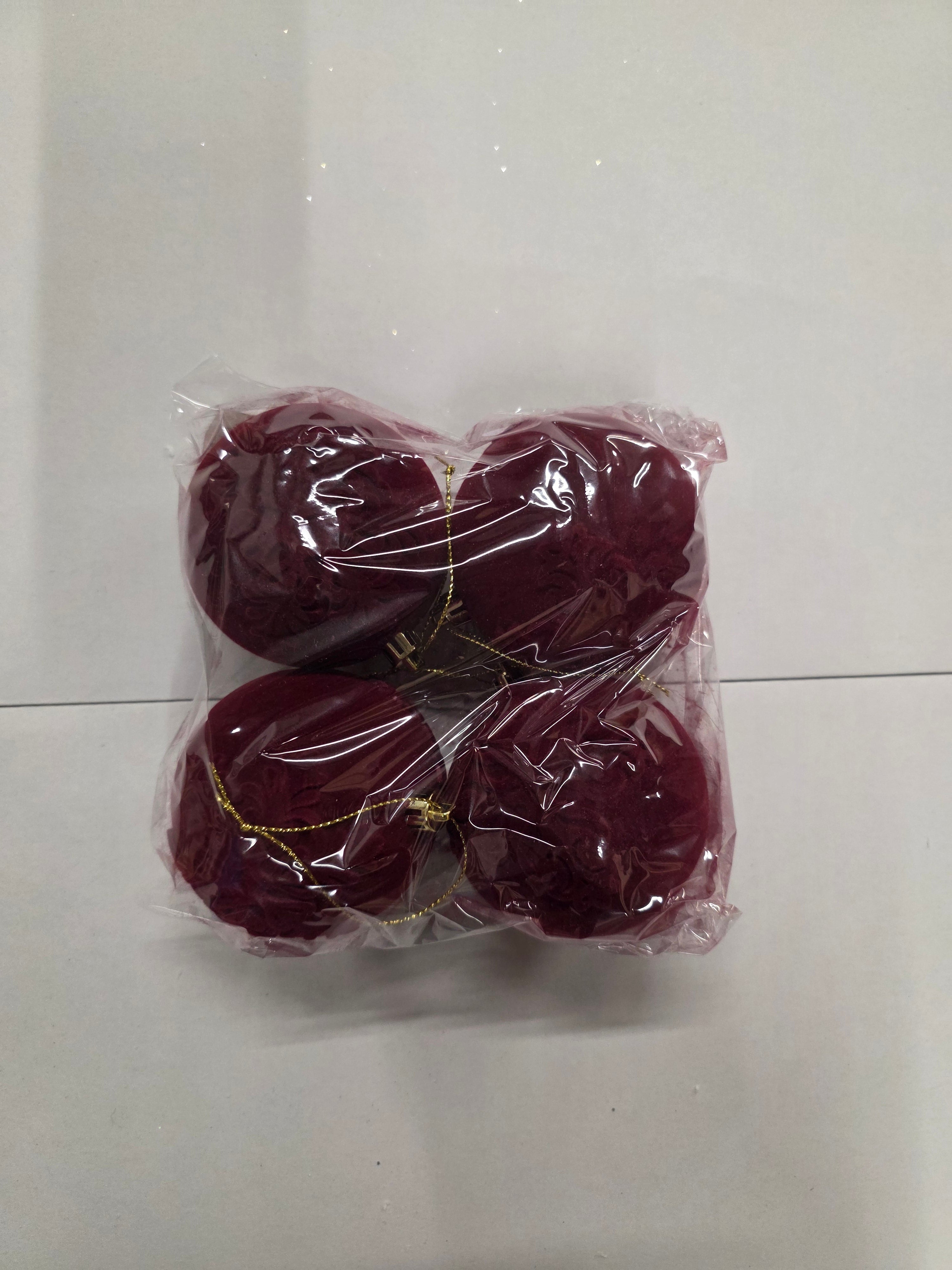 Bauble Flock Deep Red 8cm X4