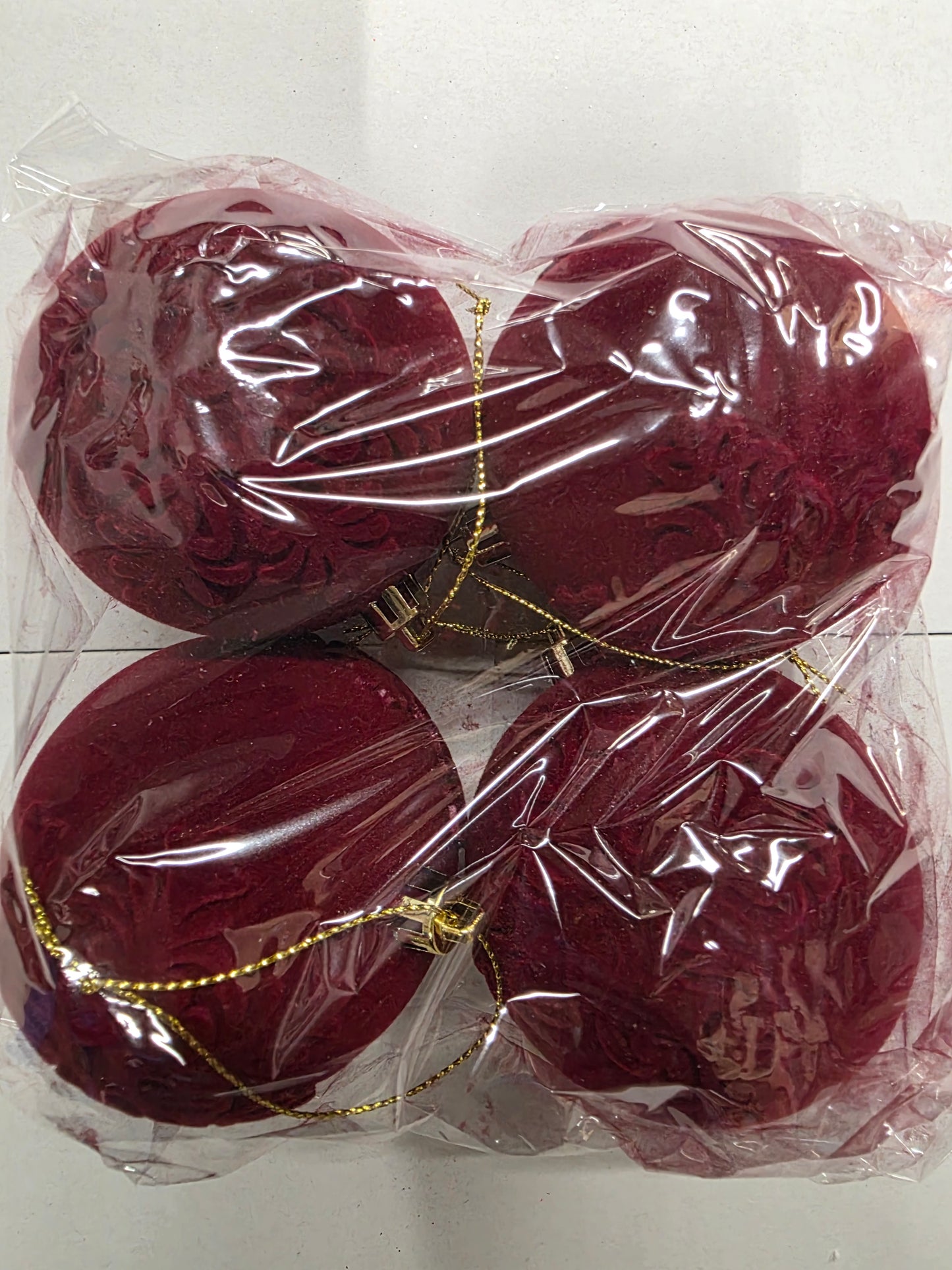 Bauble Flock Deep Red 8cm X4