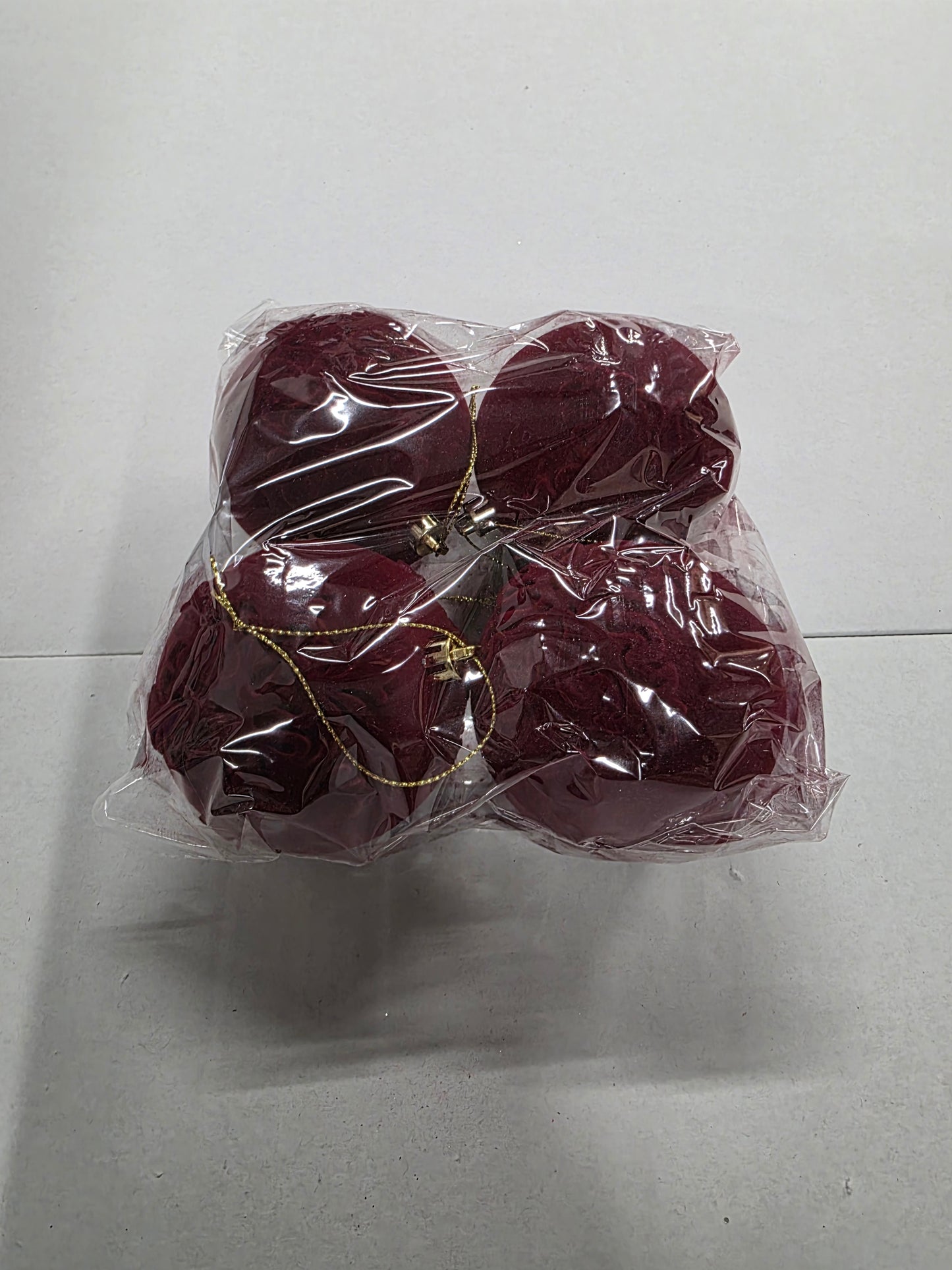 Bauble Flock Deep Red 8cm X4