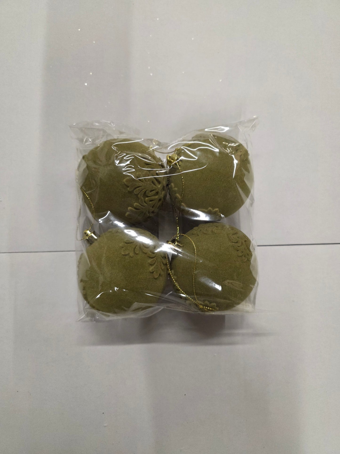 Bauble Flock Green 8cm X4