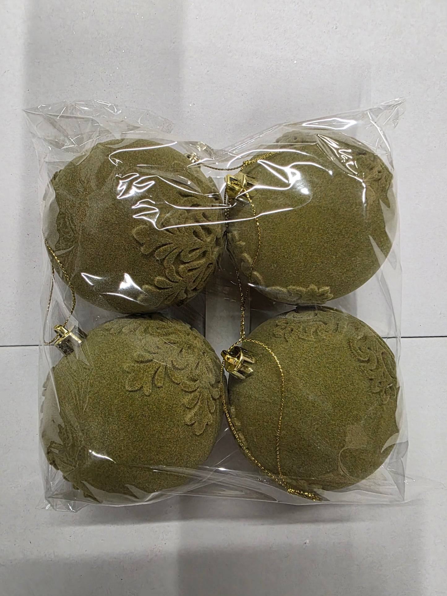 Bauble Flock Green 8cm X4