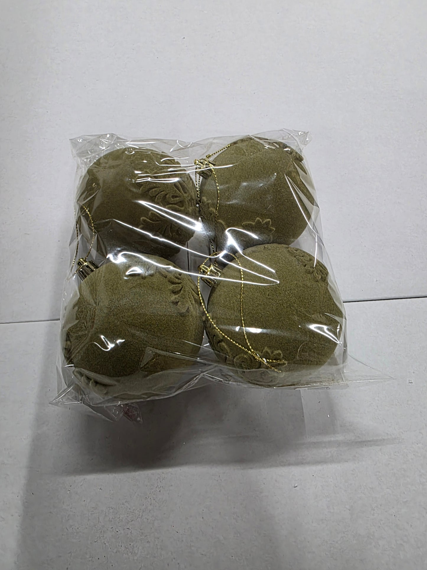 Bauble Flock Green 8cm X4