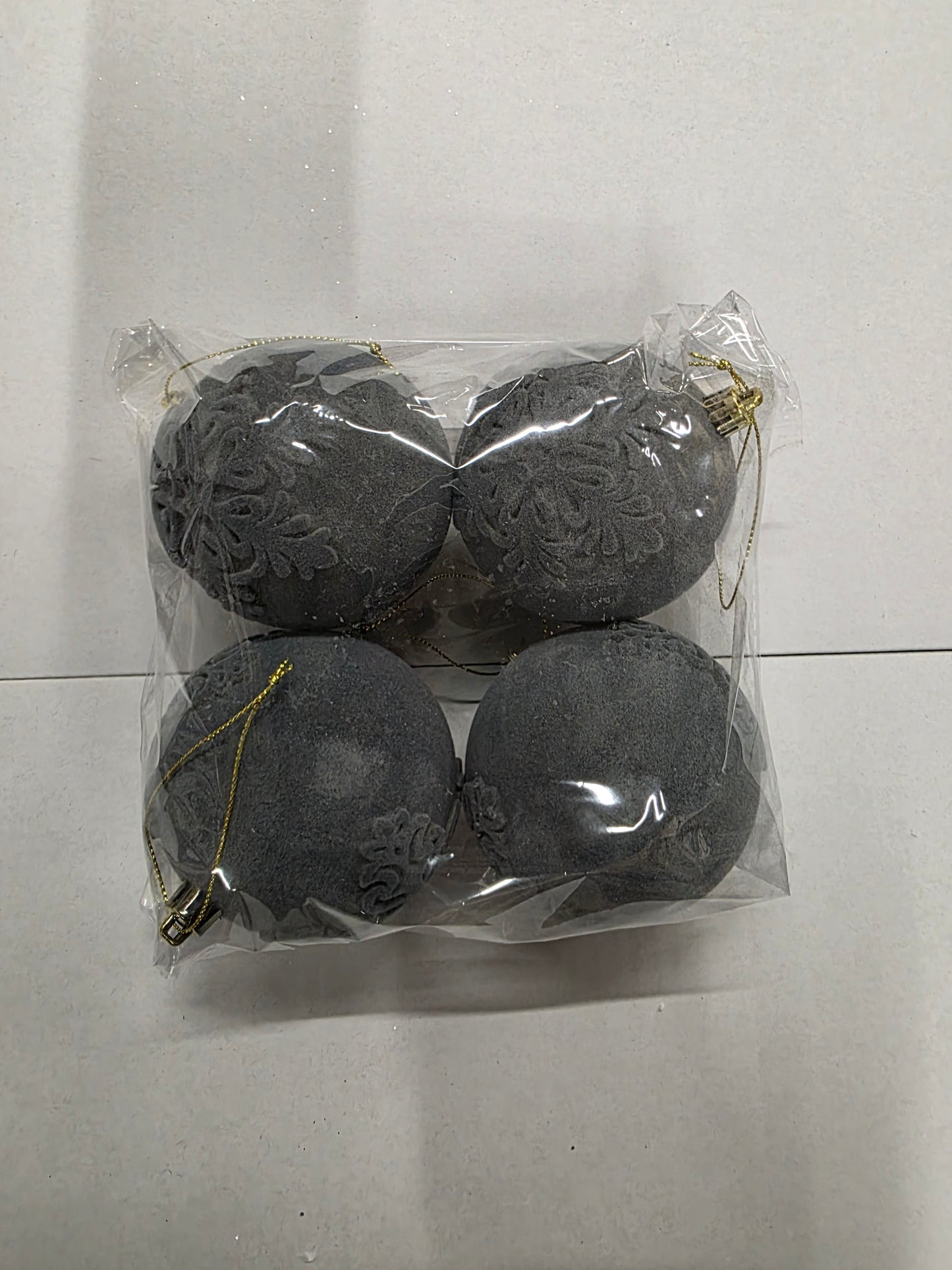 Bauble Flock Grey 8cm X4