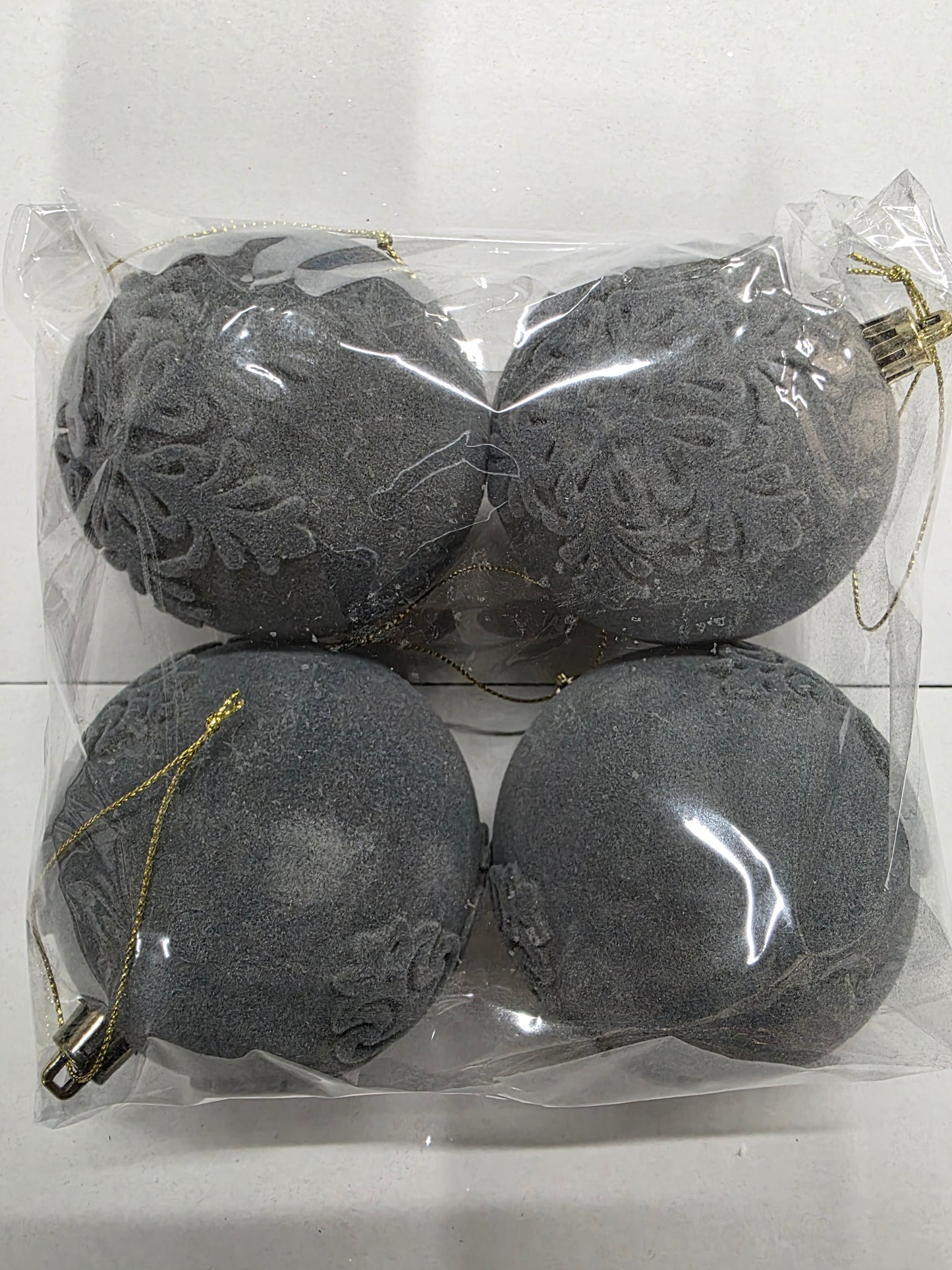 Bauble Flock Grey 8cm X4