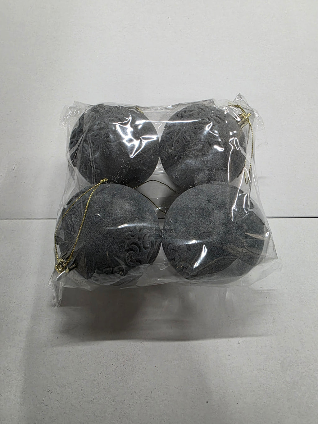 Bauble Flock Grey 8cm X4