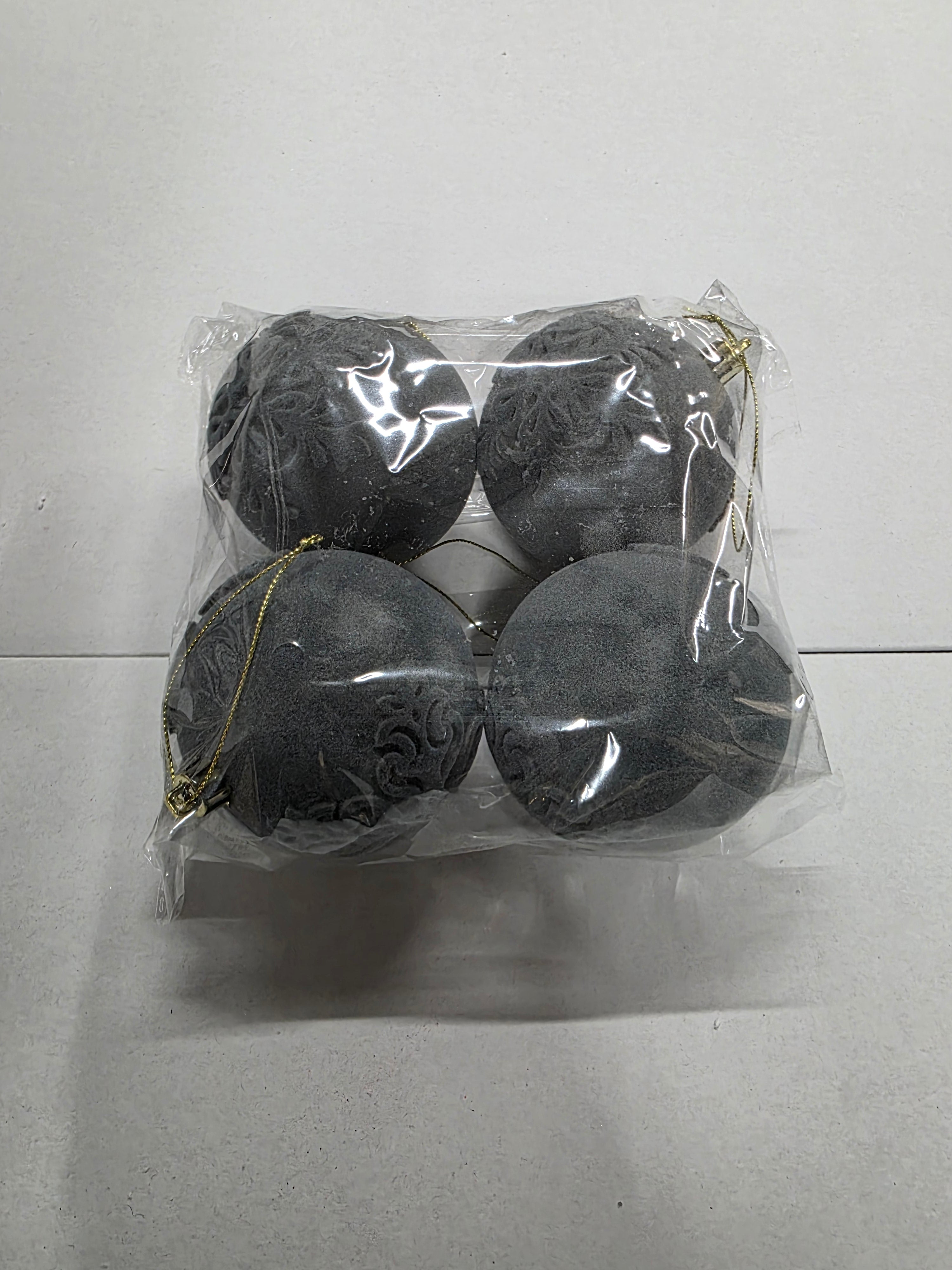 Bauble Flock Grey 8cm X4