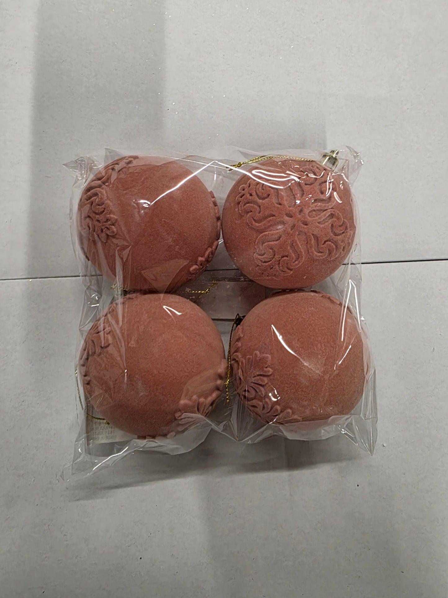 Bauble Flock Dark Pink 8cm X4