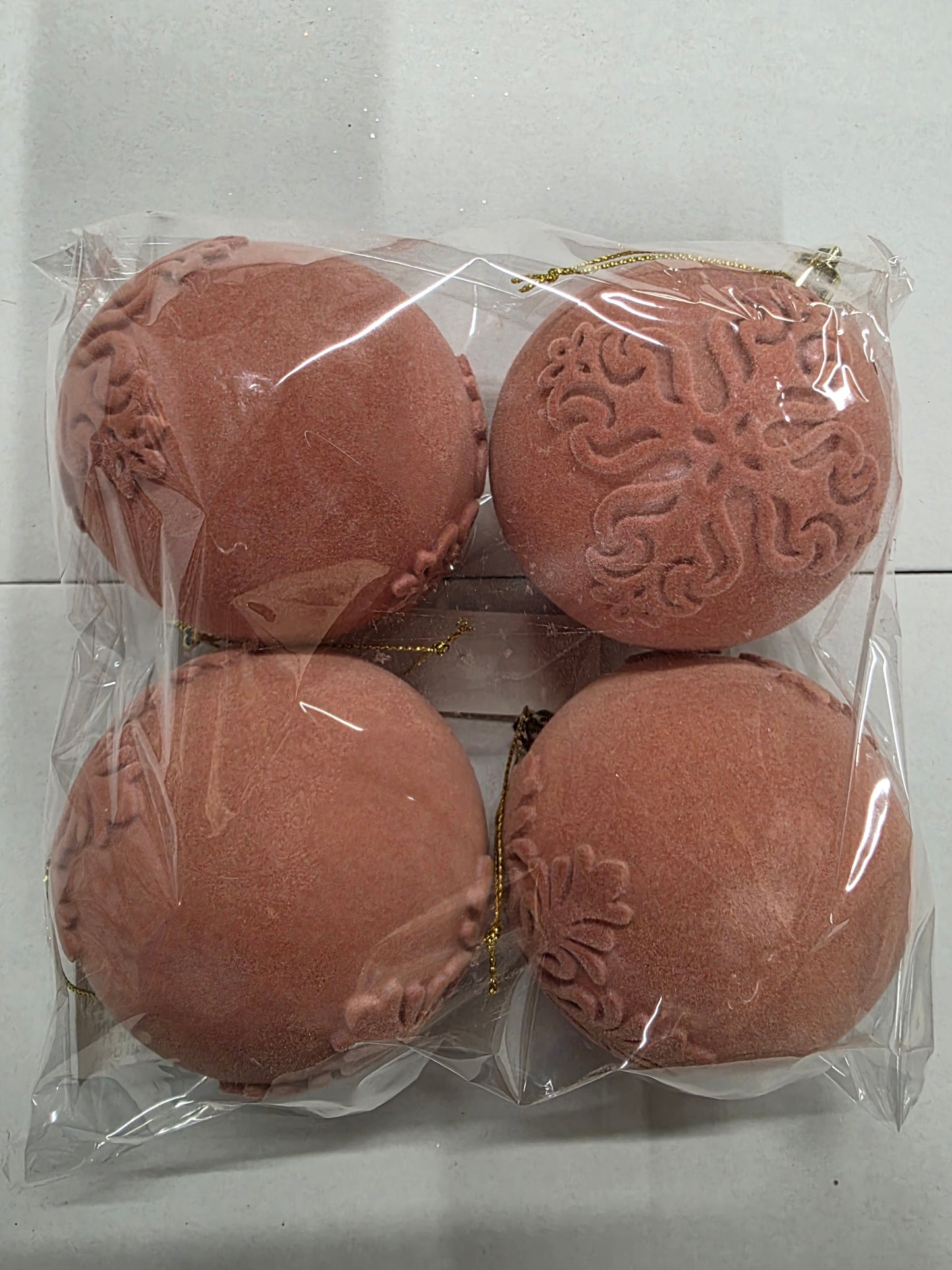 Bauble Flock Dark Pink 8cm X4