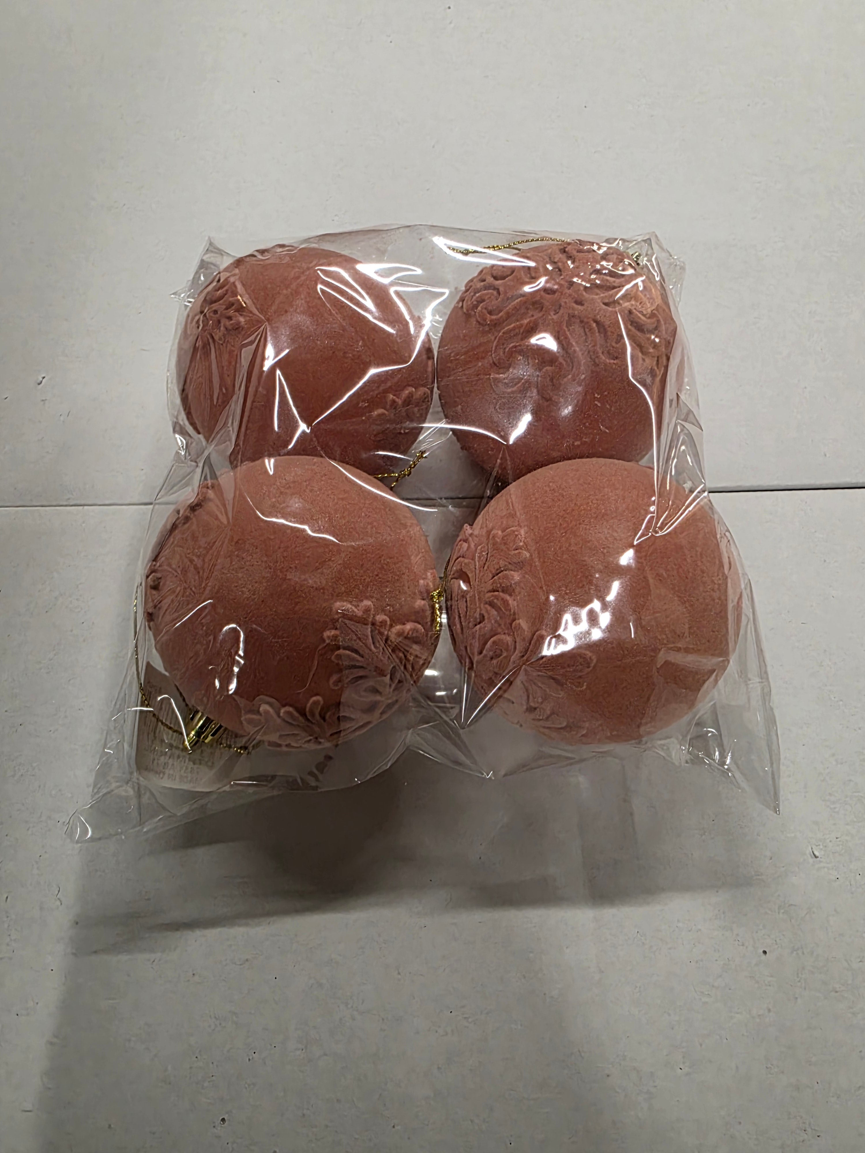 Bauble Flock Dark Pink 8cm X4