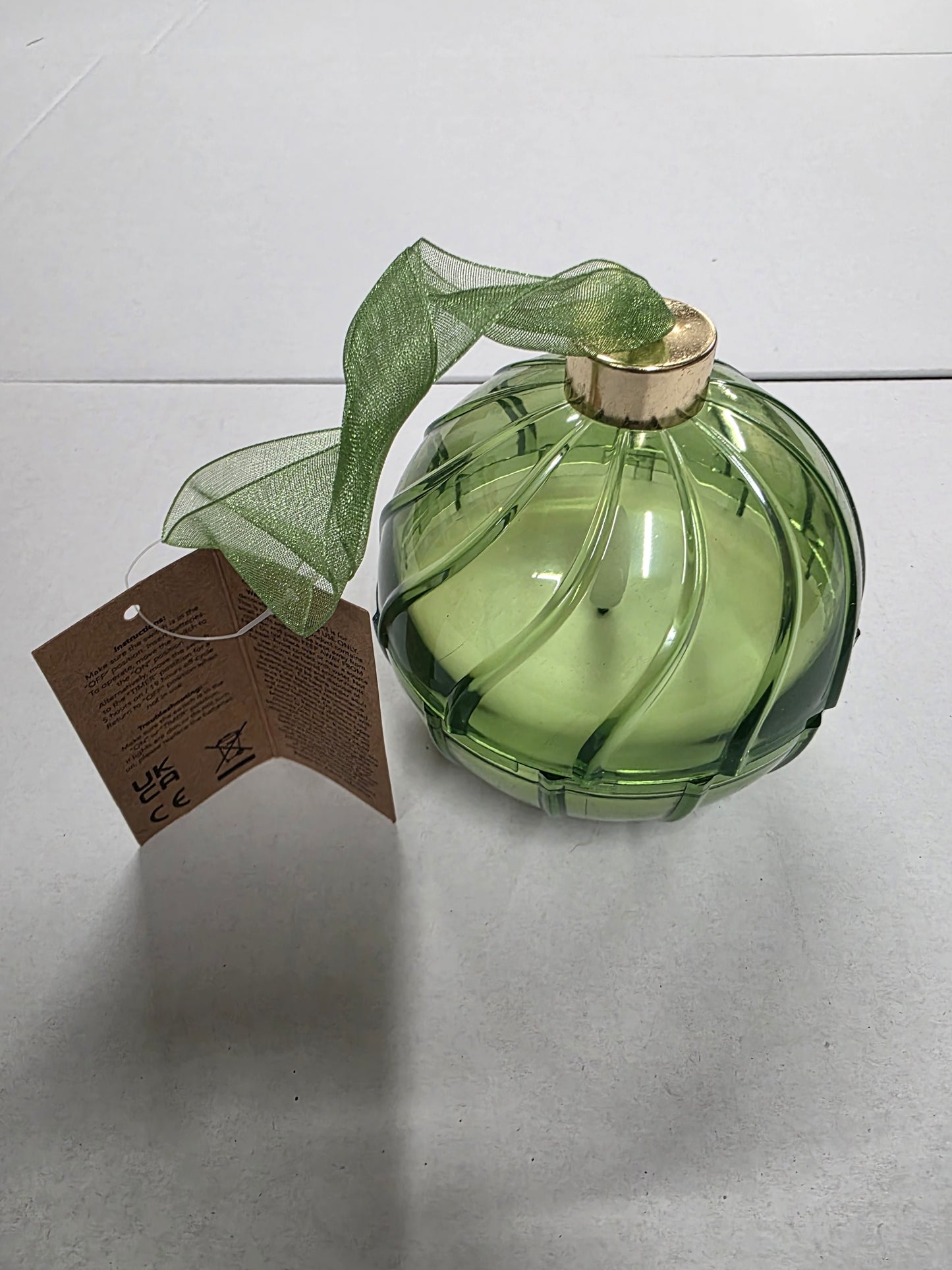 Candle L E D Plastic Bauble Green 10cm