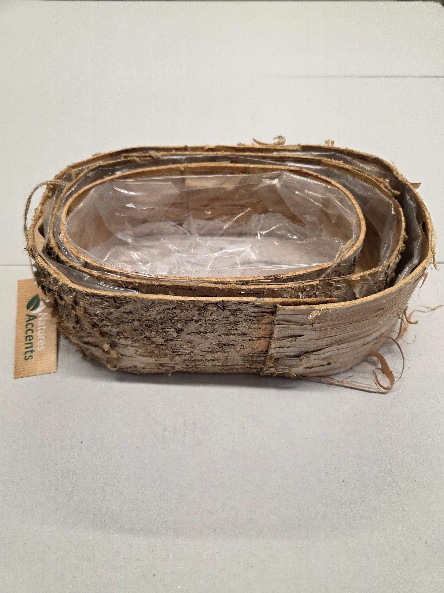 Basket Planter Set Of 3 Birch Bark 27cm