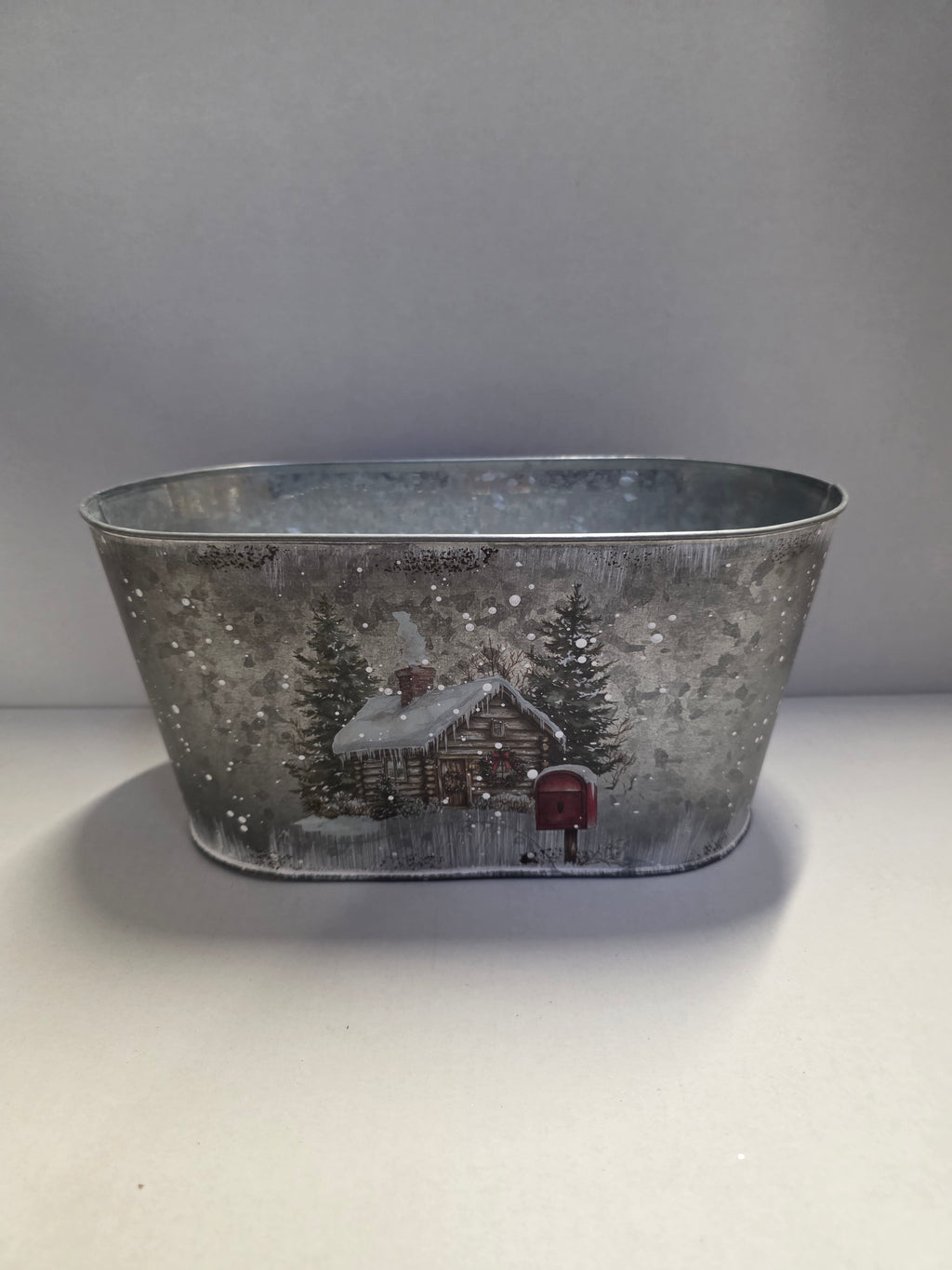 Christmas Cottage Oval Zinc 29x16x14cm