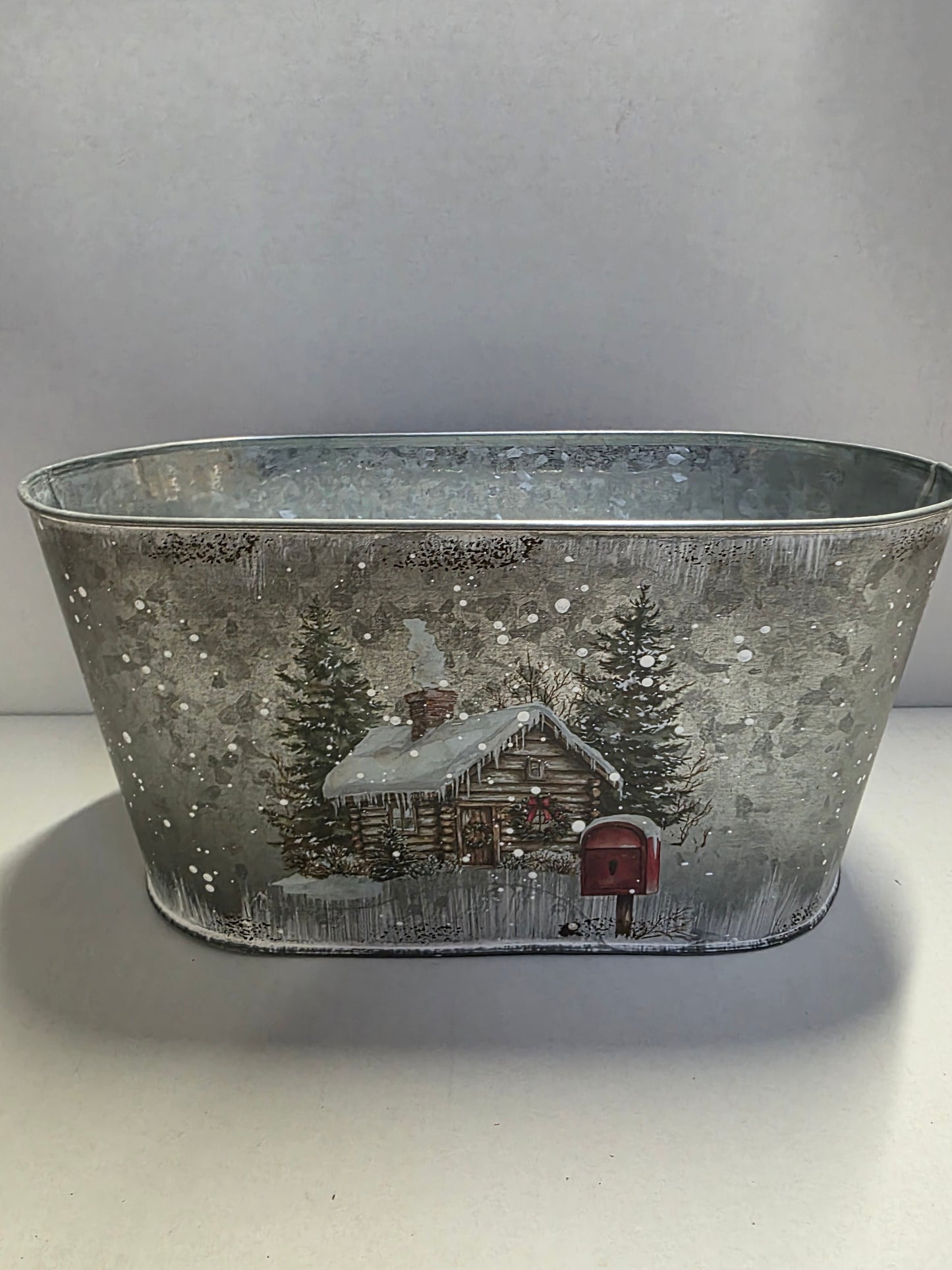 Christmas Cottage Oval Zinc 29x16x14cm