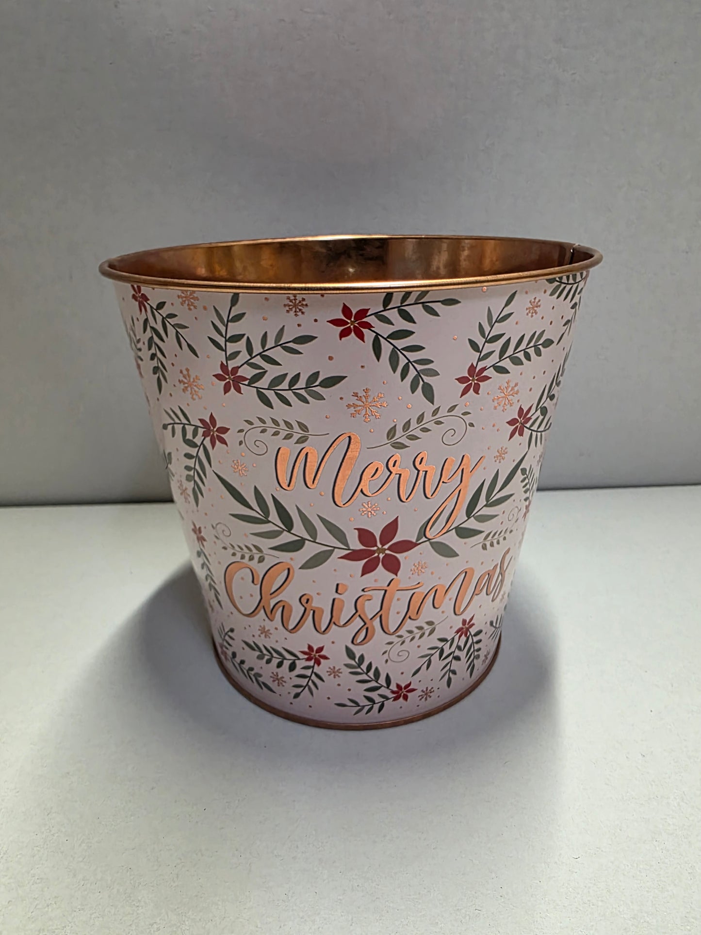 Merry Xmas Leaf Zinc Pot 13x11cm