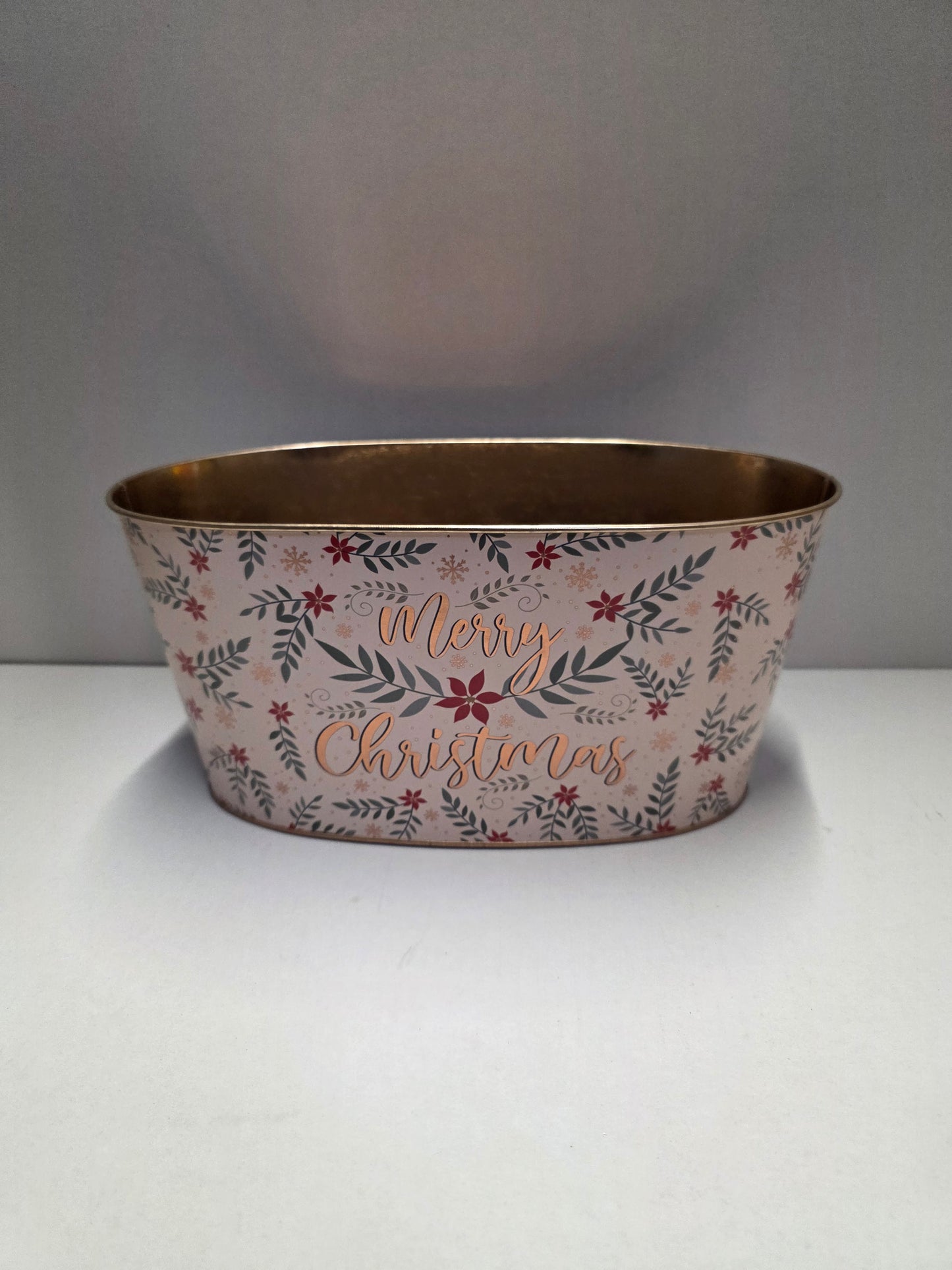 Zinc Oval Merry Xmas Leaf 29x16x14cm