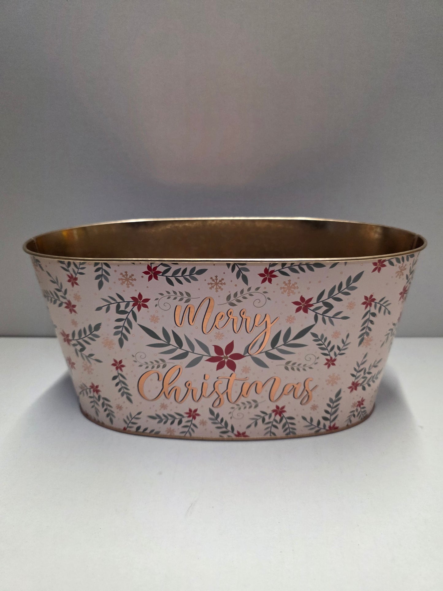 Zinc Oval Merry Xmas Leaf 29x16x14cm